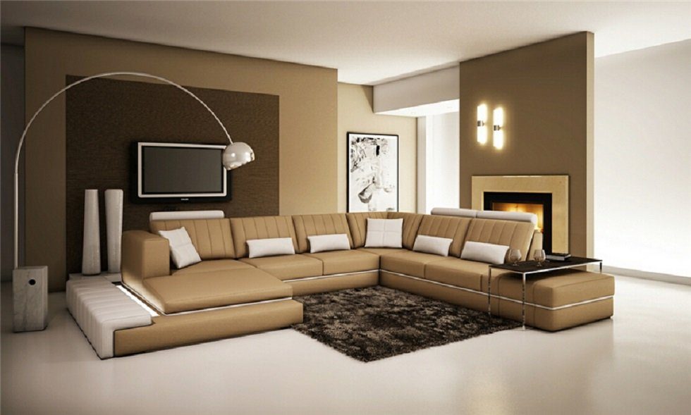 JVmoebel Ecksofa, Leder Modern Couch Wohnlandschaft Ledersofa Leder Sofa U-Form Braun/Beige