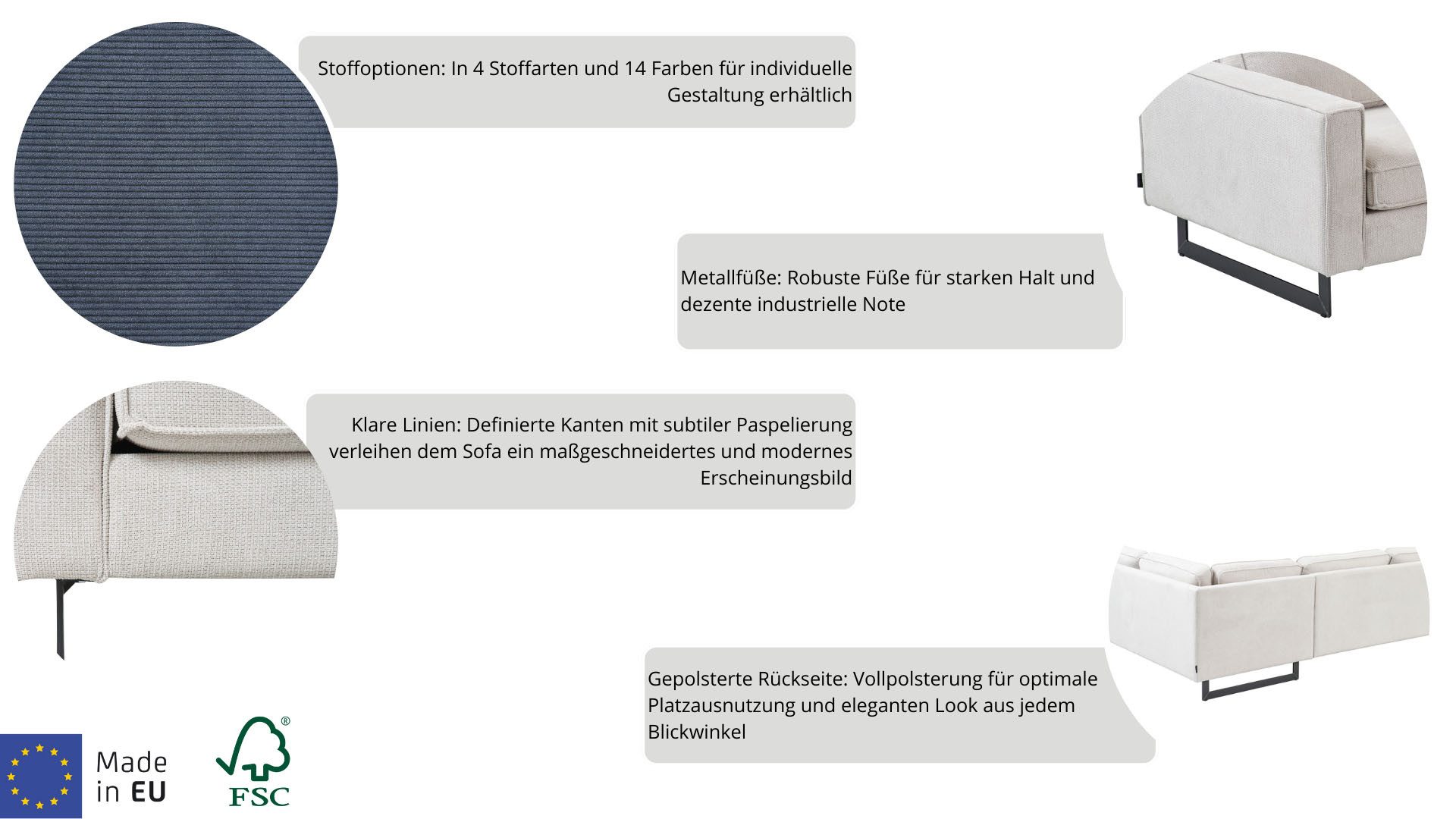 Home affaire Loveseat Pinto 105 cm, Cord, Chenille, Lederoptik, mit Keder, Metallfüßen und auch in Cord Bezug erhältlich