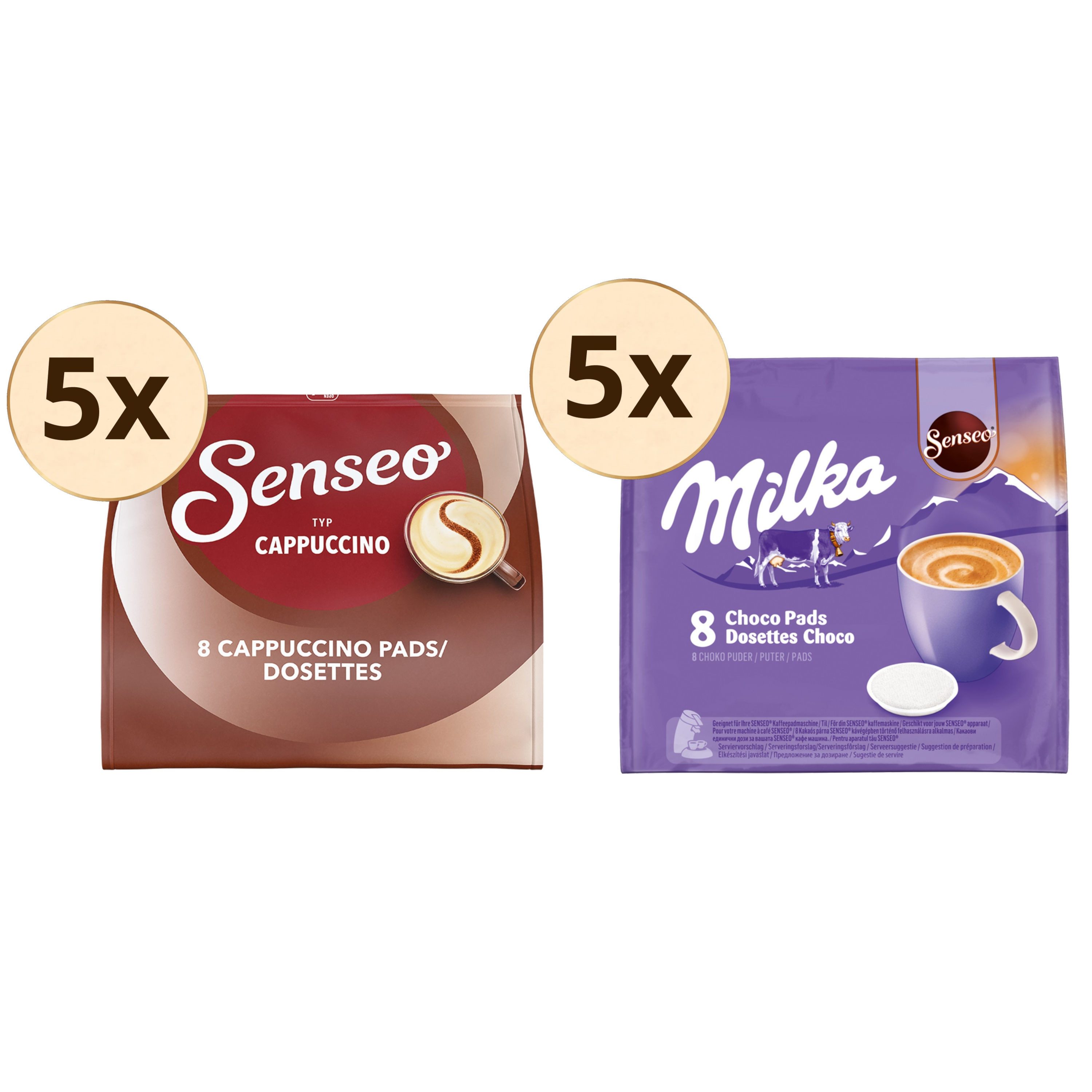 Senseo Kaffee Pads Typ Cappuccino & Milka Schoko insgesamt 80 Getränke, 1020 g, (Packung, 10er Pack)