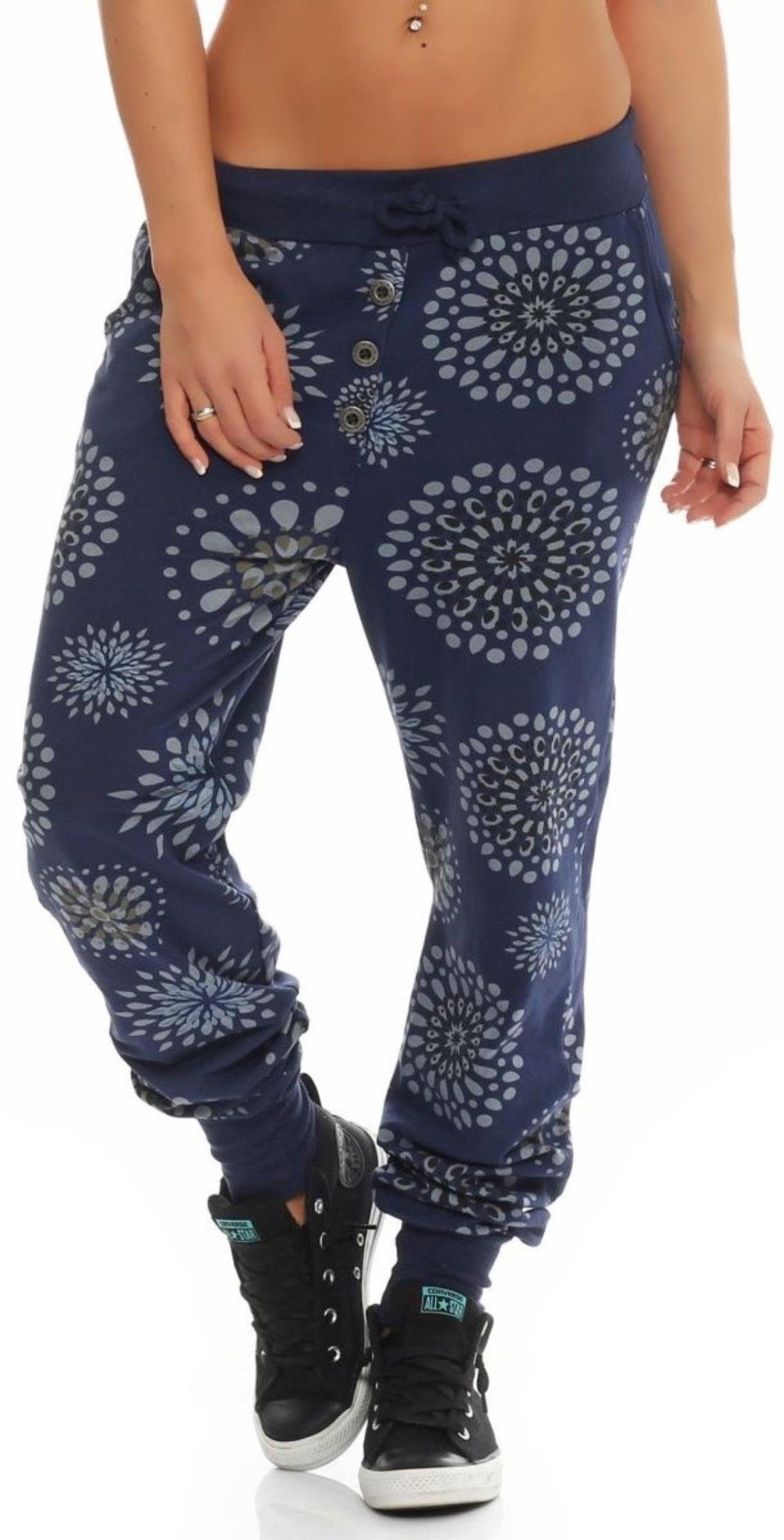 8027 und mit than Baggyhose Einheitsgröße more fashion Knopfleiste malito Sweathose Print