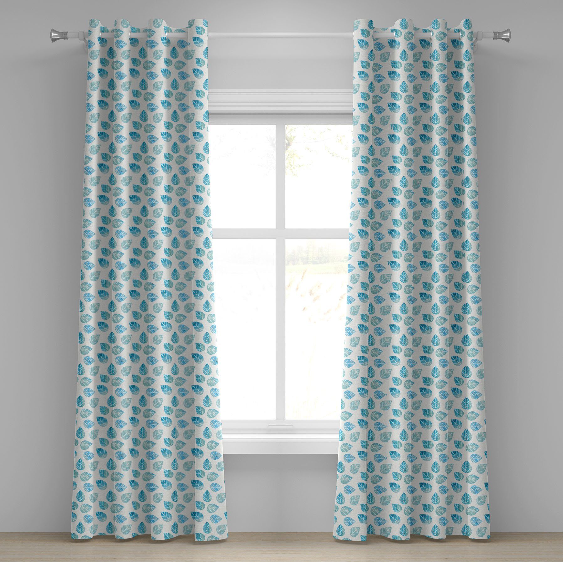 Gardine Dekorative 2-Panel-Fenstervorhänge für Schlafzimmer Wohnzimmer, Abakuhaus, Aquarell Gefallen Blaue Blätter