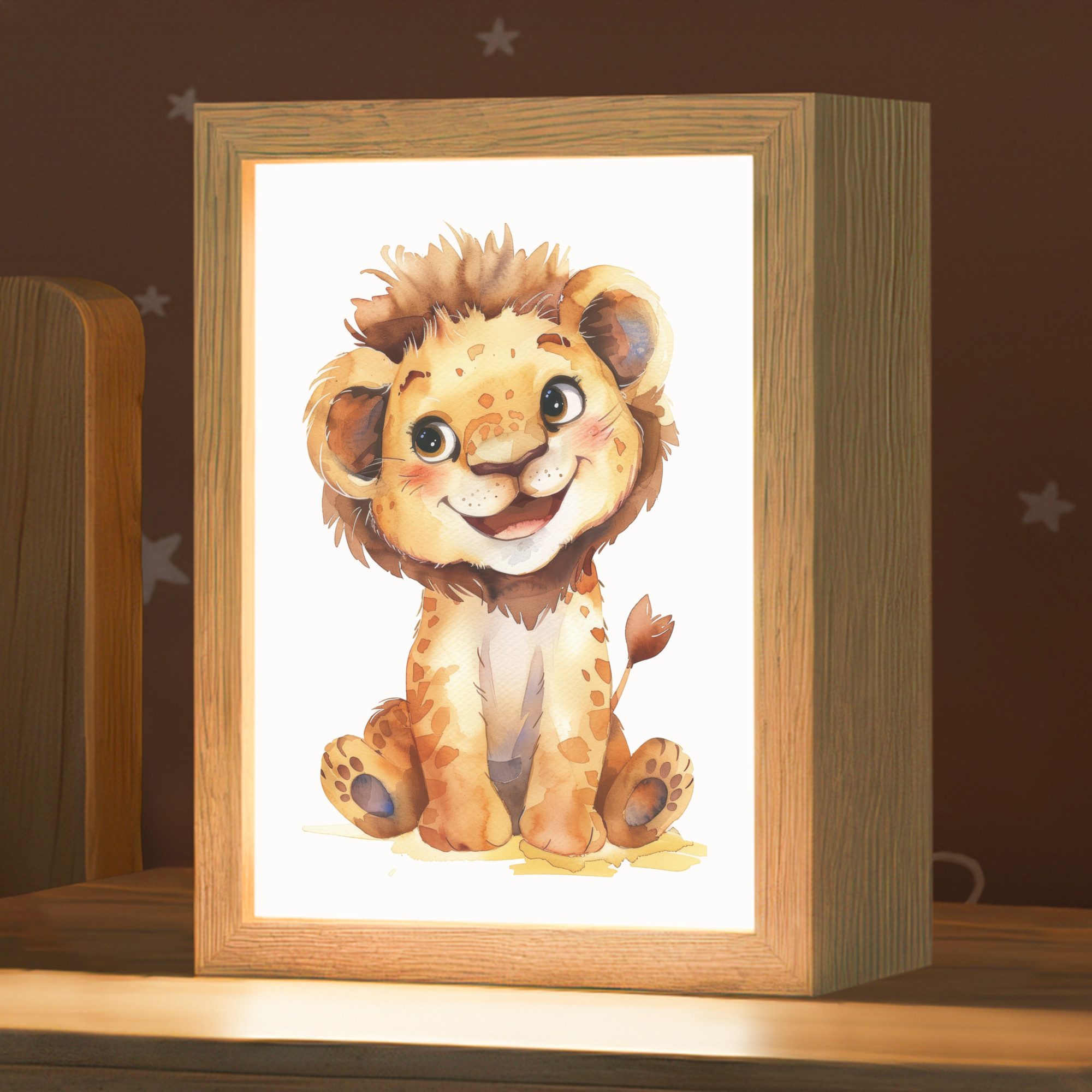 OnlyWow Nachttischlampe Lightbox Löwe - Tierbaby - Jungen, Dimmbar, Farbwechsel, LED, Warmweiß, Kaltweiß, Neutralweiß Einstellbar, Kinderzimmer, Babyzimmer, Dimmbar, mit Kabel, Nachtlampe, LED von OnlyWow