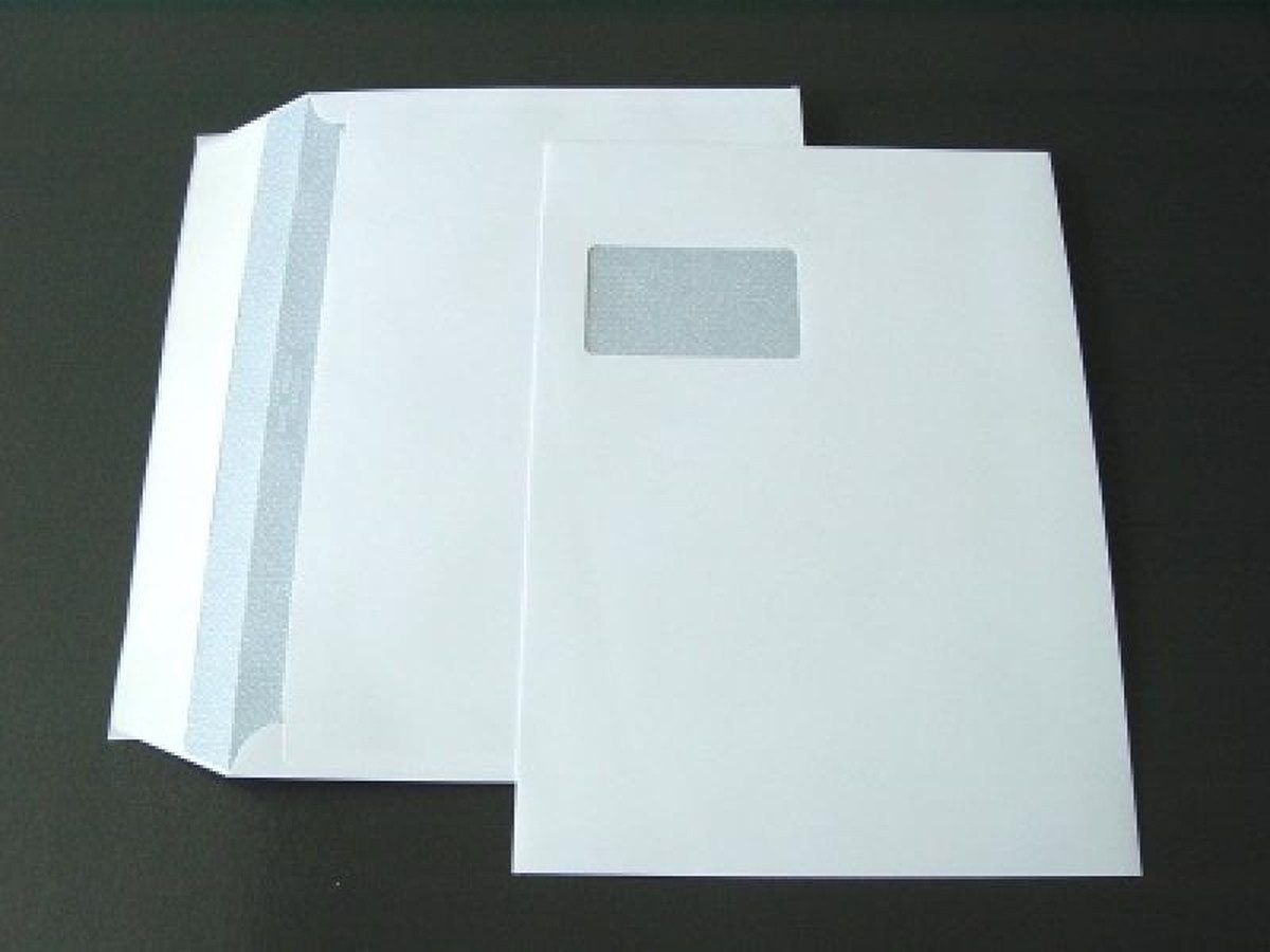 Blanke Briefhüllen Briefumschlag Briefumschläge C4 120g/qm haftklebend Fenster VE=250 Stück weiß.