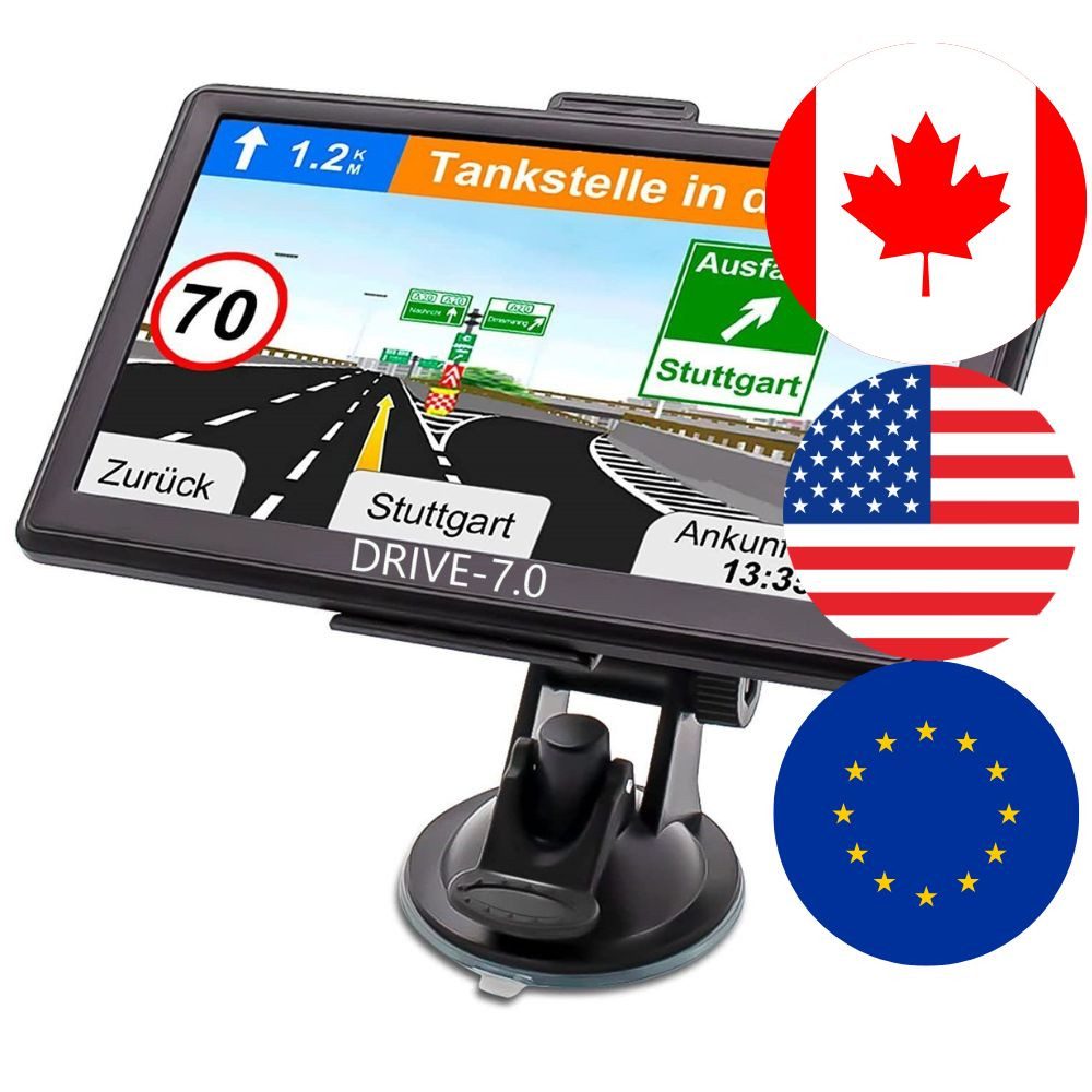 GABITECH 7 Zoll GPS PKW LKW Navi mit Europa, USA und Kanada Karten + POI PKW-Navigationsgerät (USA, KANADA, EUROPA, inklusive lebenslanger Kartenupdates, inklusive Zubehör, einfache Bedienung für jedes Alter)