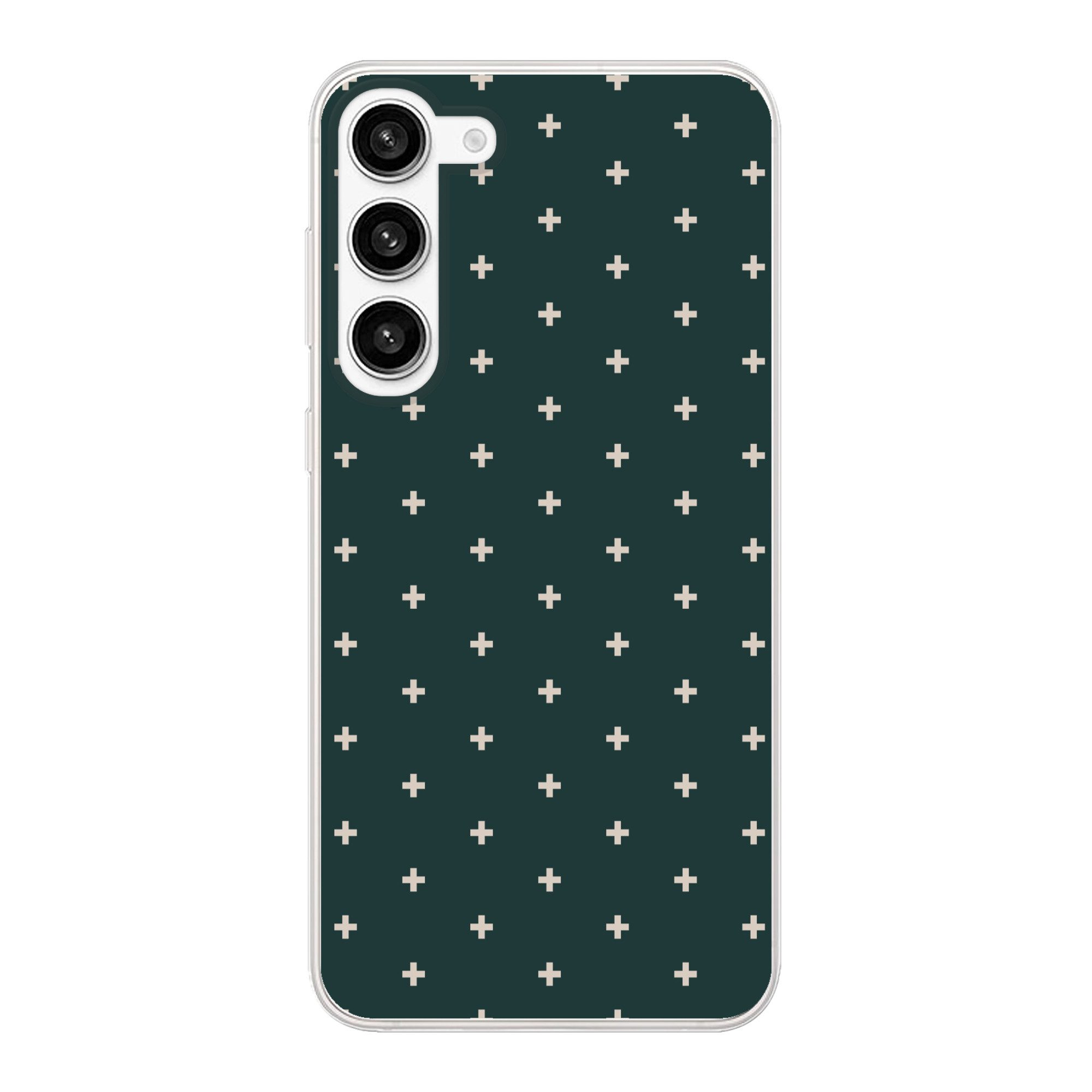 MuchoWow Handyhülle für Samsung Galaxy S23 Plus Plus-Muster - Grün - Weiß - Druck, Phone Case, Silikon, Schutzhülle Dünn