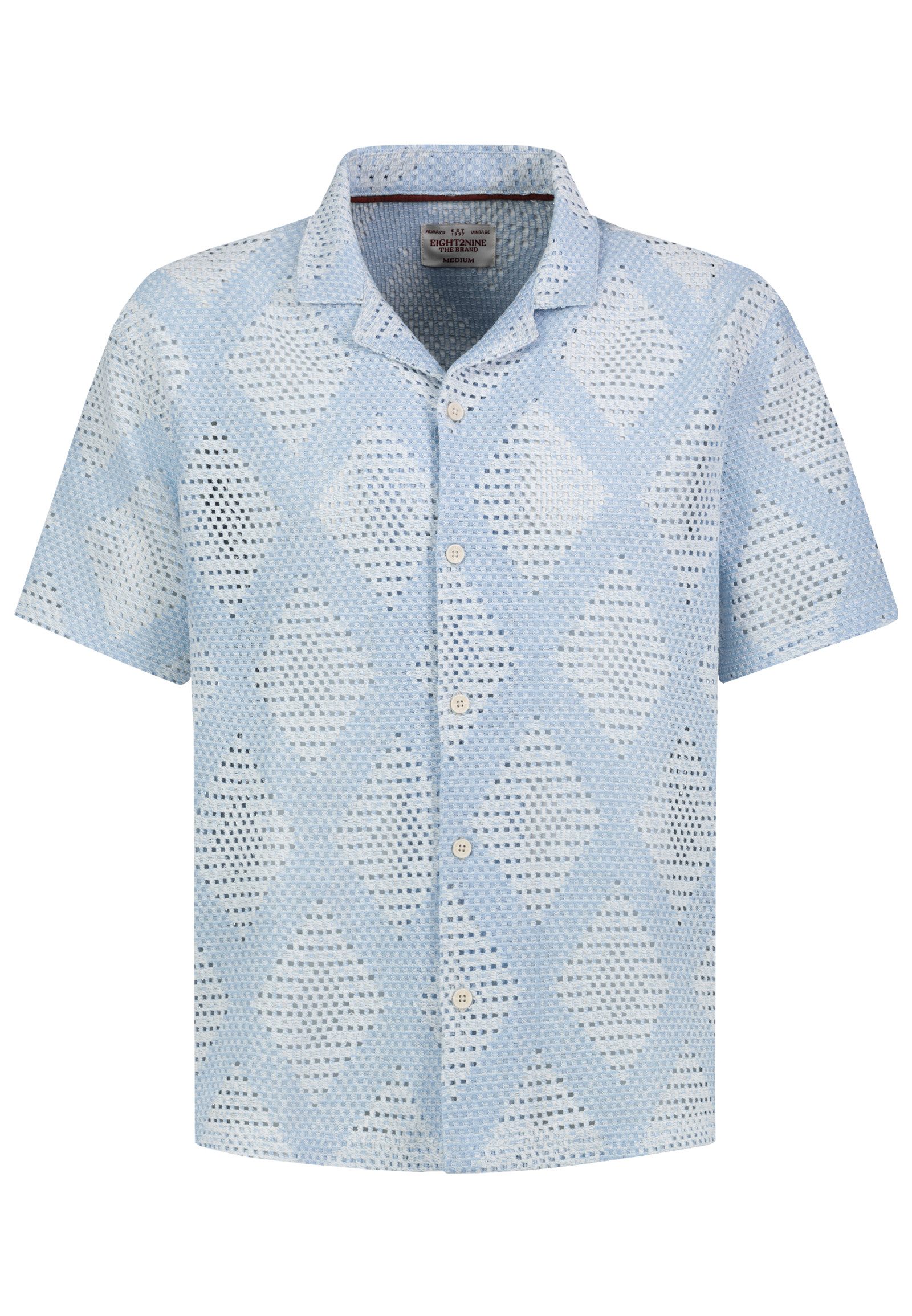 Eight2Nine Kurzarmhemd Herren Kurzes Jacquard Hemd Retro Hemd, Rautenmuster