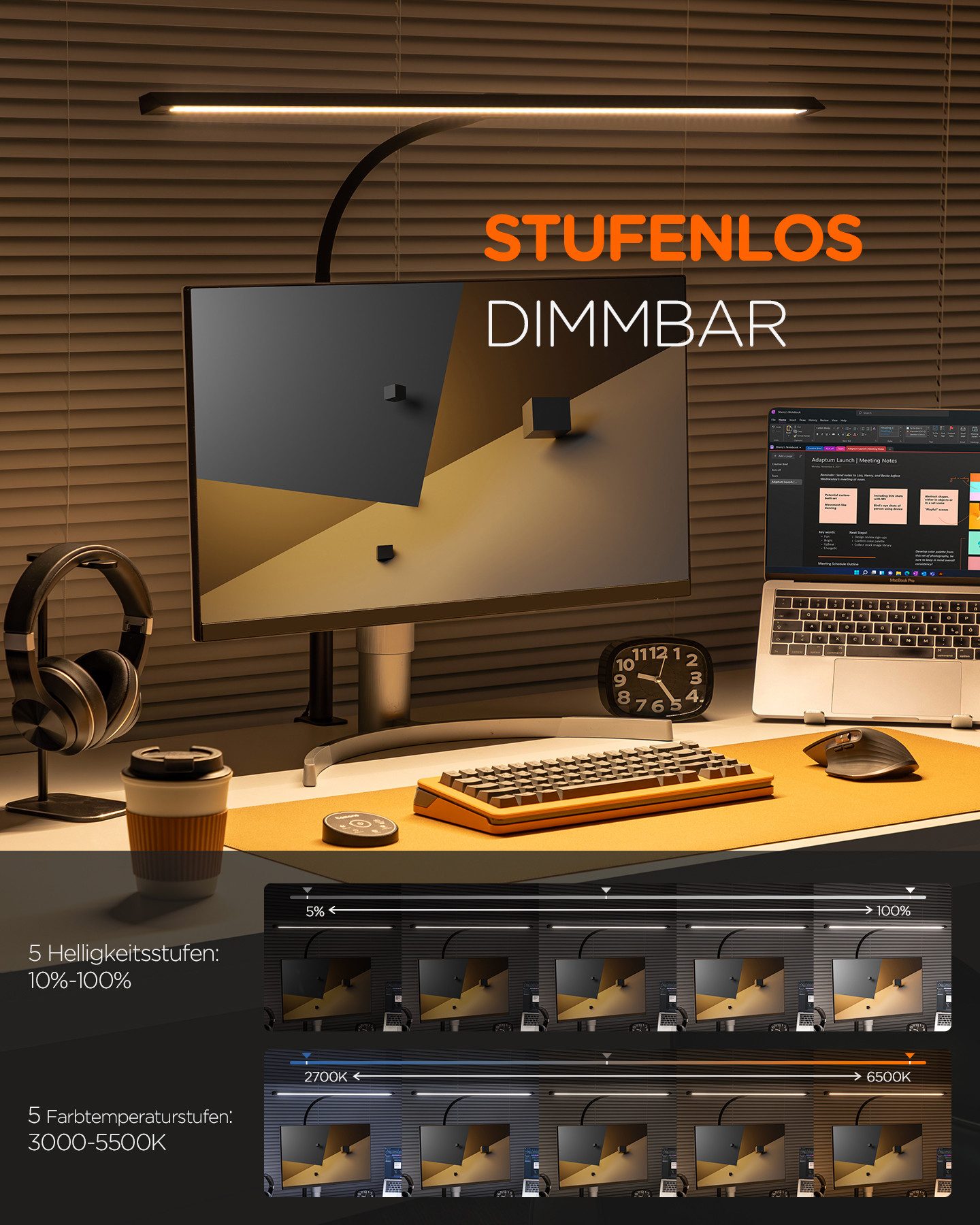 Tomons Klemmleuchten Schreibtischlampe klemmbar LED Dimmbar, günstig online kaufen