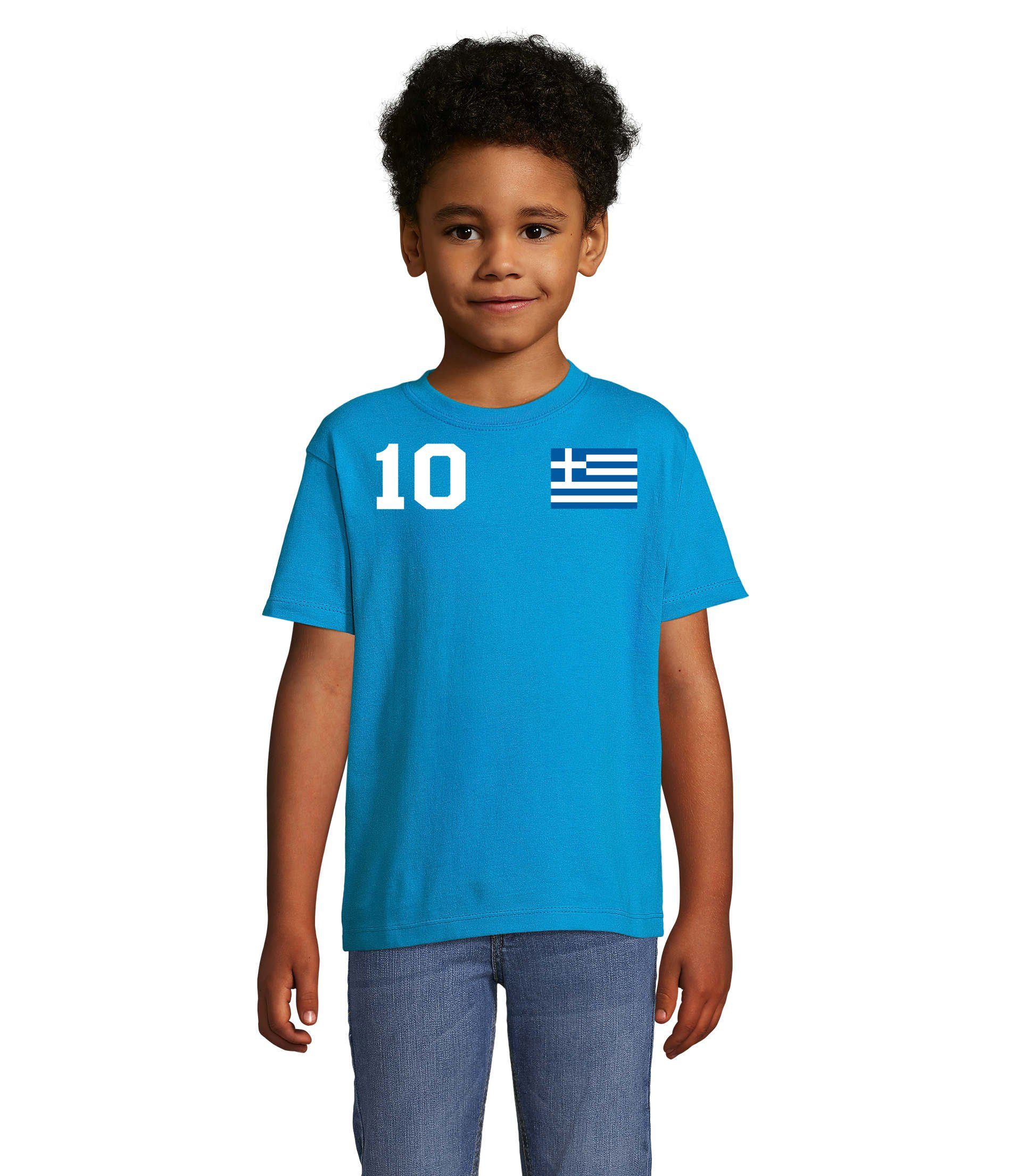 Blondie & Brownie T-Shirt Kinder Griechenland Sport Trikot Fußball Weltmeister Europa EM Weiss/Blau
