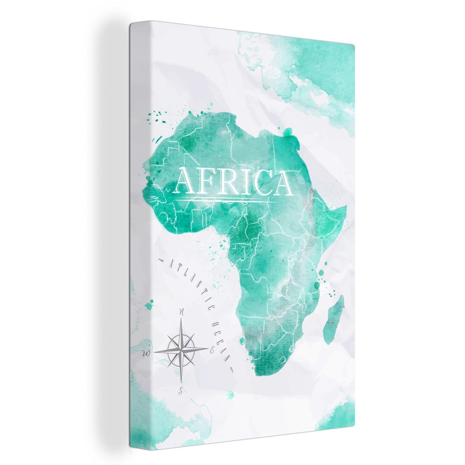 OneMillionCanvasses® Leinwandbild Weltkarte - Farben - Afrika, (1 St), Leinwandbild fertig bespannt inkl. Zackenaufhänger, Gemälde, 20x30 cm