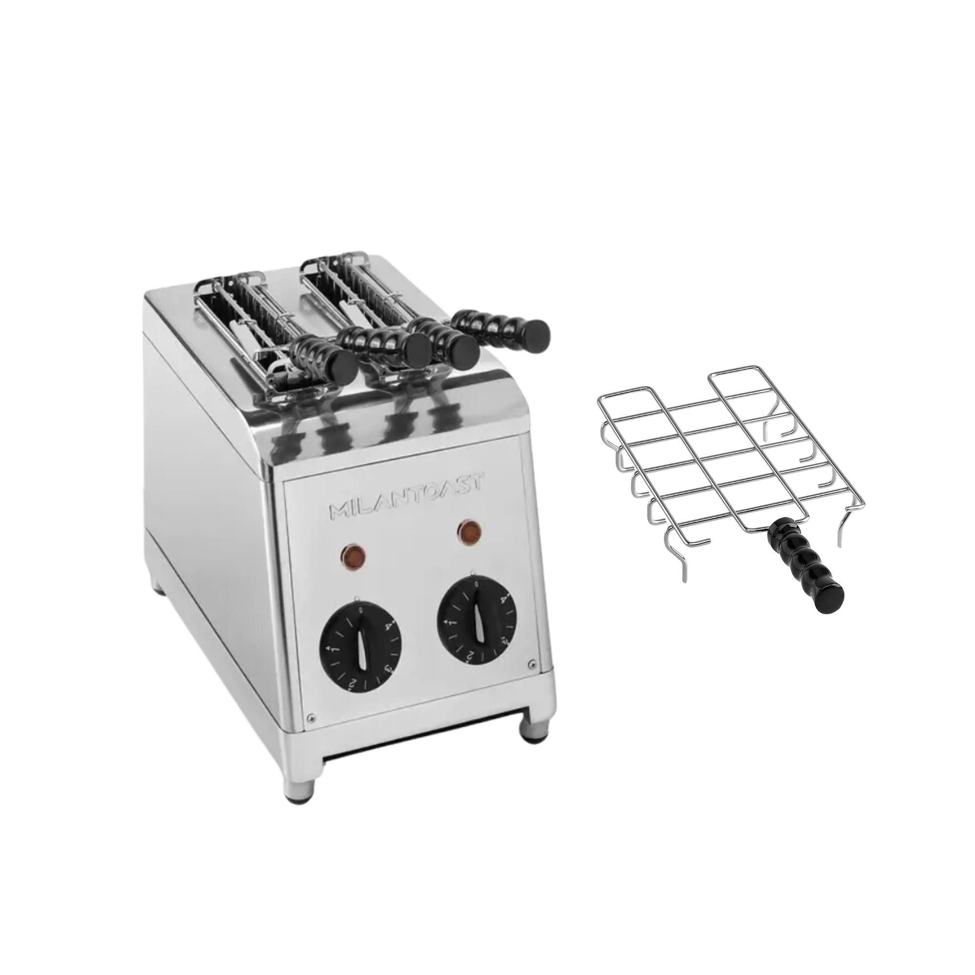 MILANTOAST Toaster Milantoast 2-er Toaster mit Zangen mit Brötchenaufsatz