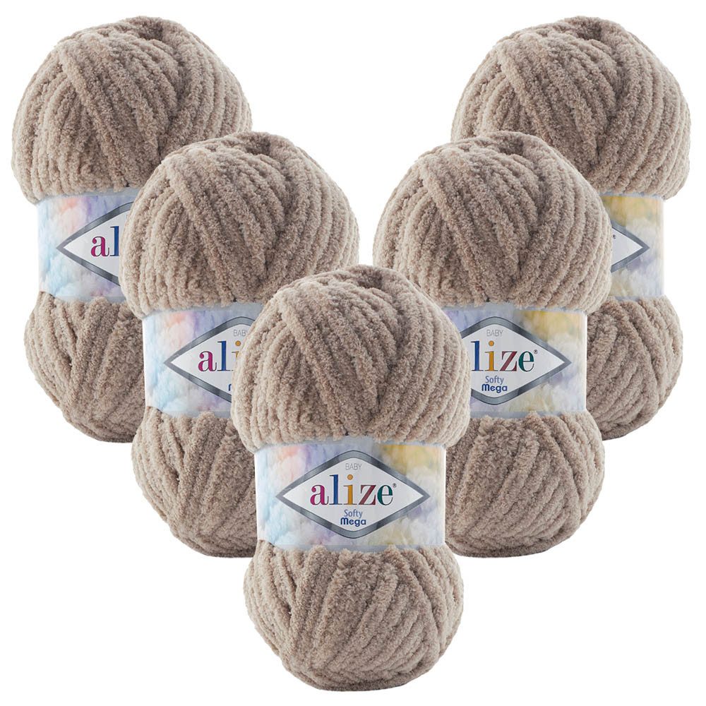 Alize 5 x ALIZE Softy Mega Häkelwolle, 70 m, Babywolle, flauschig,Plüsch,bulky,weiches Garn