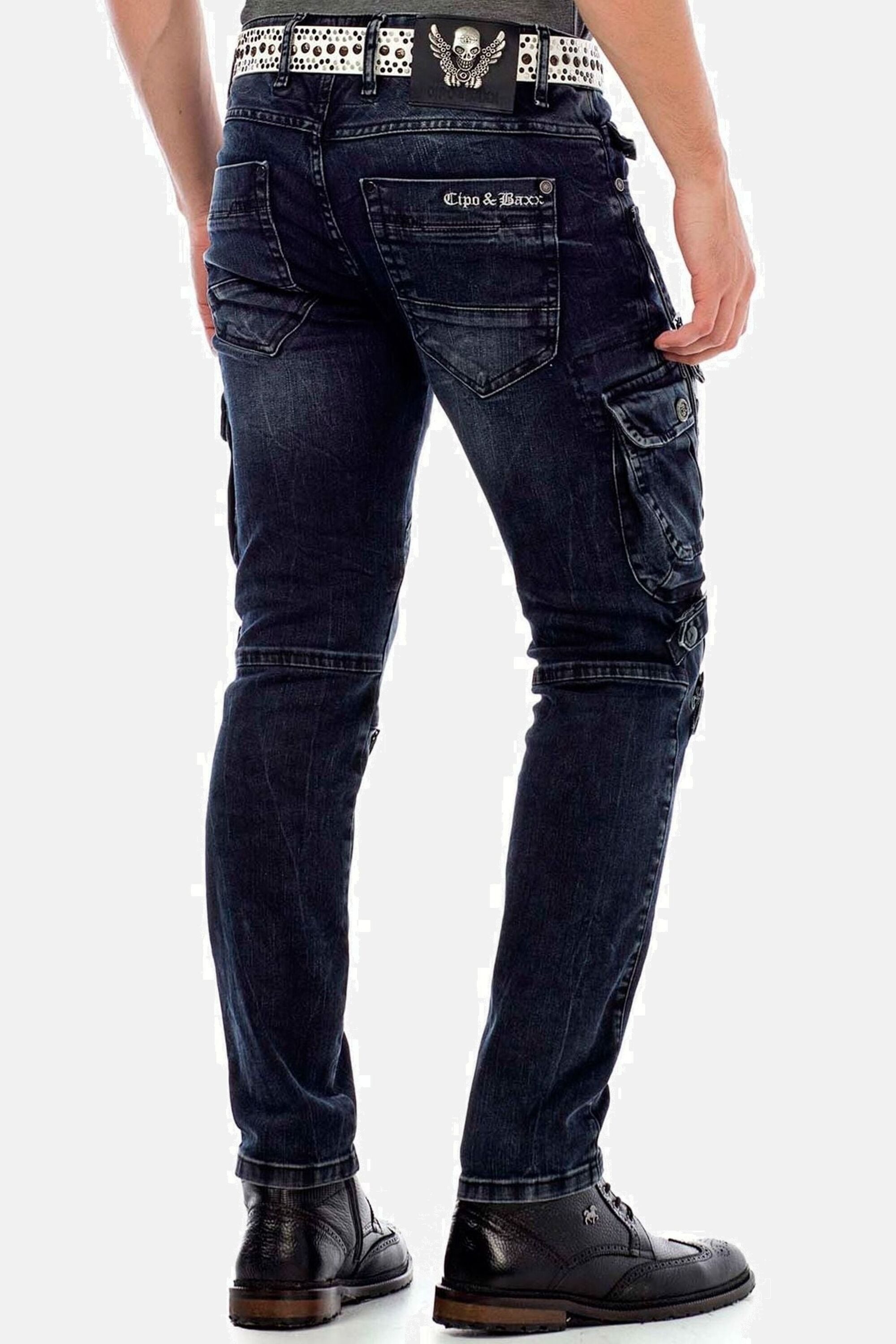 Cipo & Baxx Cargojeans Jeans mit Verschlussschnallen und Stickereien, CD-440