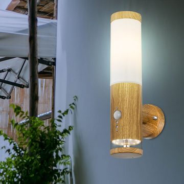 Globo Außen-Wandleuchte, Leuchtmittel nicht inklusive, Außenlampe Wandlampe Haustürlampe Bewegungsmelder Holzoptik LED H 35cm