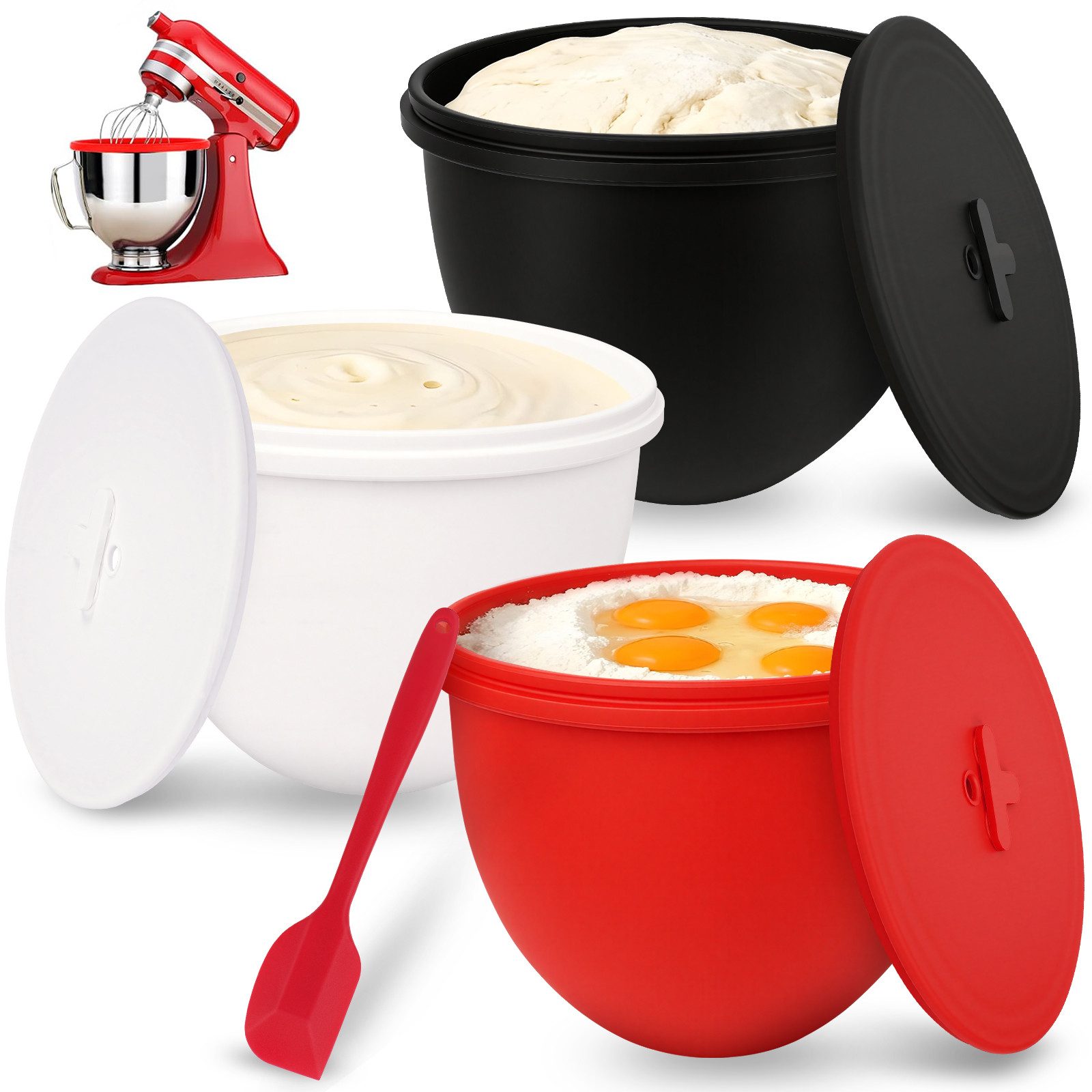 OSTWOLKE Küchenmaschinenschüssel Silikon Rührschüssel für KitchenAid 4,8 L mit kippbarem Motorkopf, Silikon, (3-tlg), Silikon-Einsatzschalen mit Deckel für KitchenAid 5Qt, wiederverwendbar