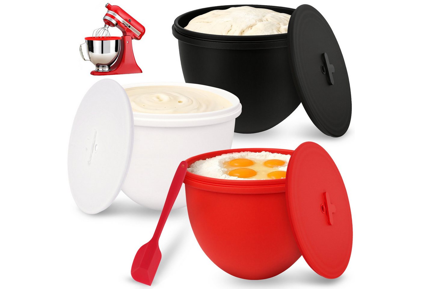OSTWOLKE Küchenmaschinenschüssel Silikon Rührschüssel für KitchenAid 4,8 L mit kippbarem Motorkopf, Silikon, (3-tlg), Silikon-Einsatzschalen mit Deckel für KitchenAid 5Qt, wiederverwendbar
