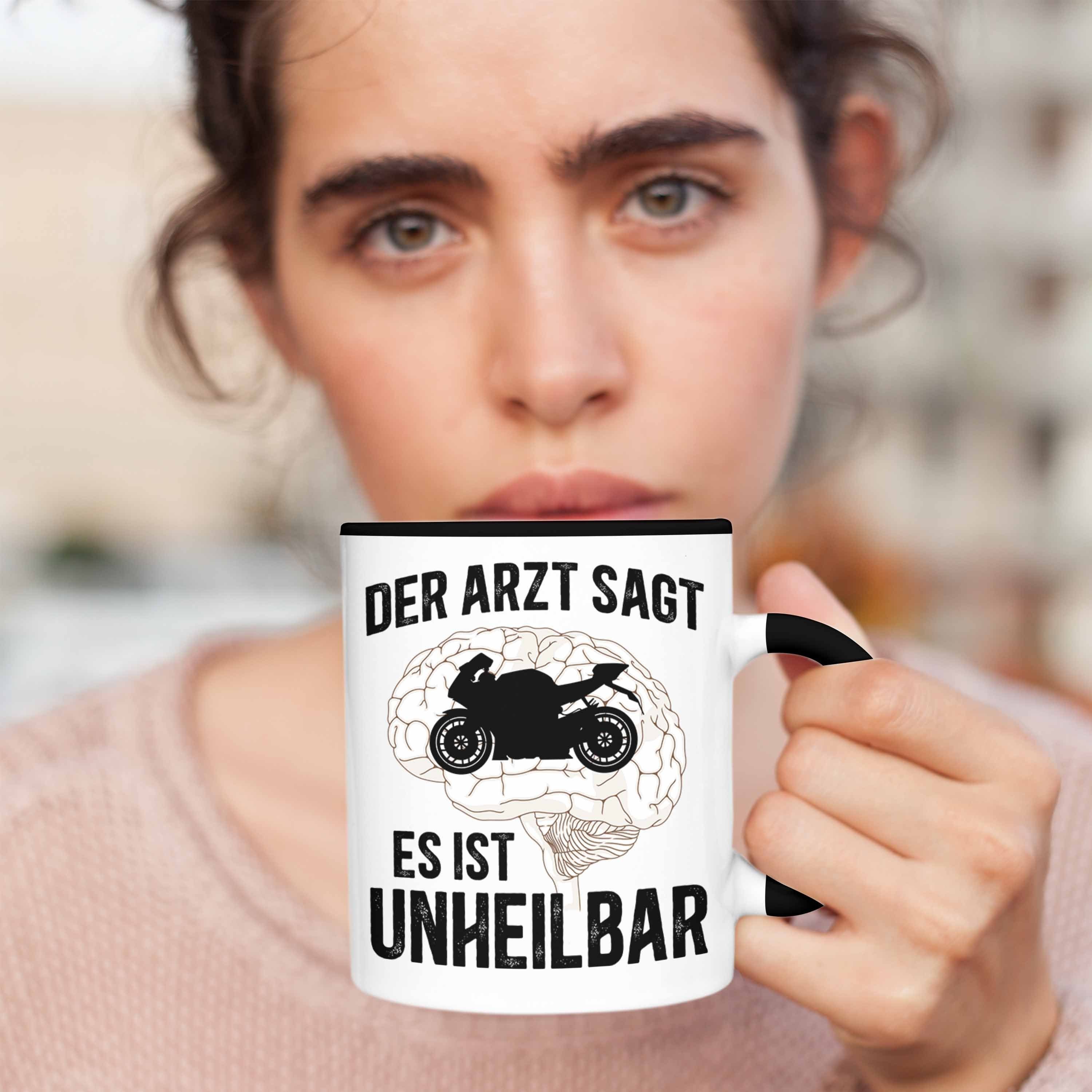 Tasse Schwarz mit - Tasse Trendation Motorrad Herren Biker Kaffeetasse Männer Motorradfahrer Spruch Trendation Geschenk für