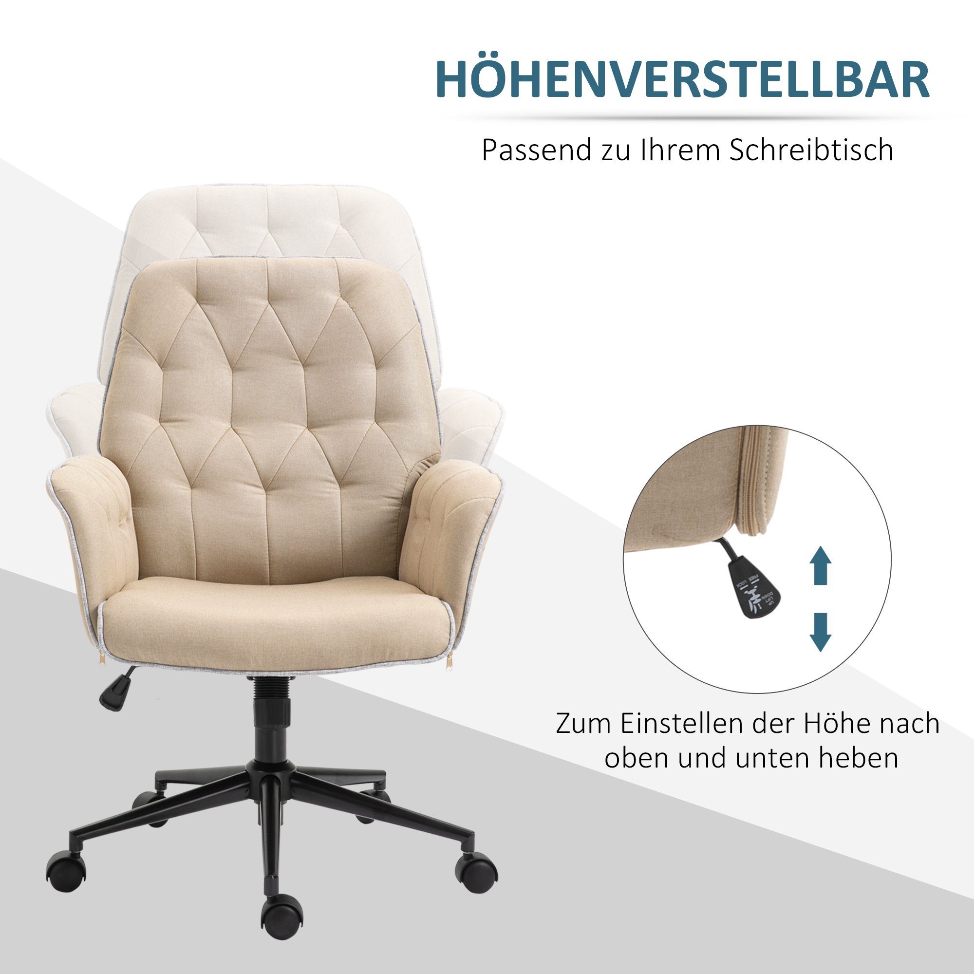 1 Vinsetto höhenverstellbar St), (Bürostuhl, Bürostuhl Schreibtischstuhl Schaumstoff Home-Office Bürostuhl Beige