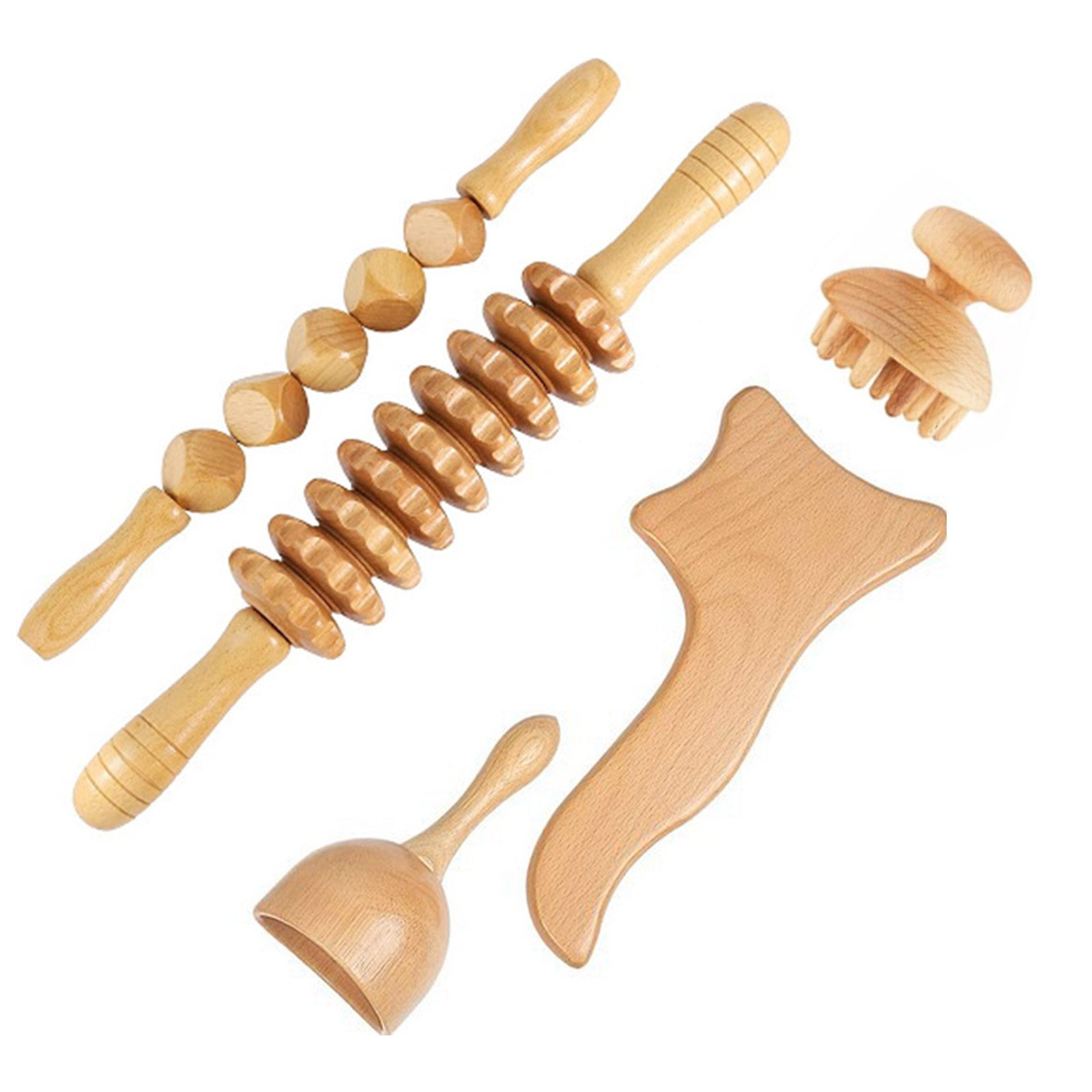 TWSOUL Massageroller Rückenmassagegerät-Set aus Holz, 5-tlg.