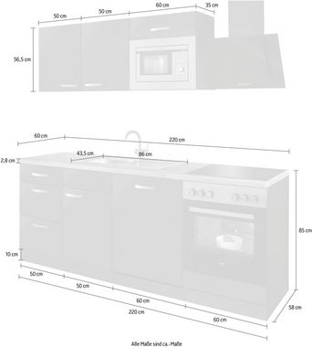 wiho Küchen Küchenzeile Kansas, mit E-Geräten, Breite 220 cm