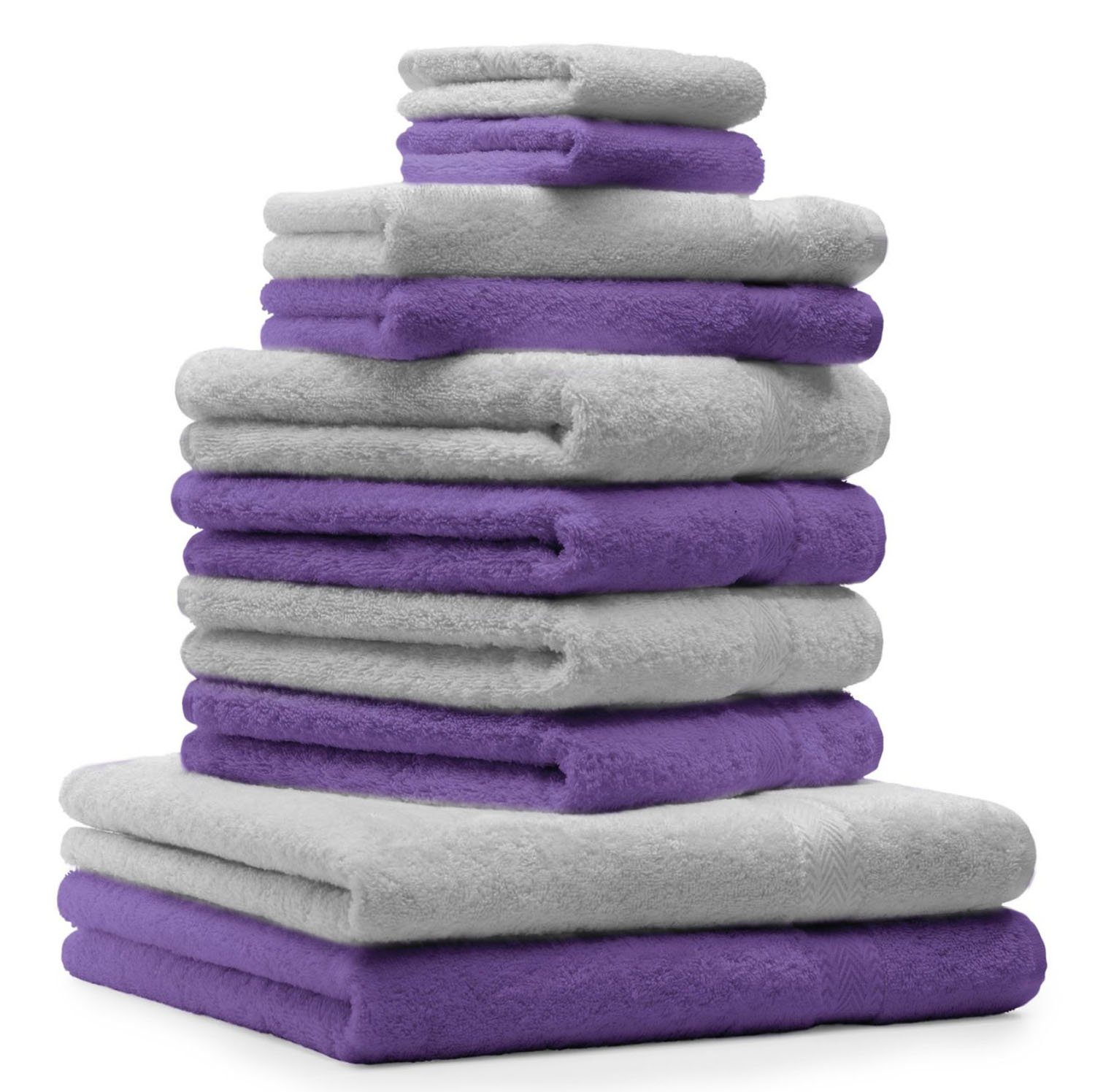 Betz Handtuch Set 10-TLG. Handtuch-Set Classic Farbe lila und silbergrau, 100% Baumwolle