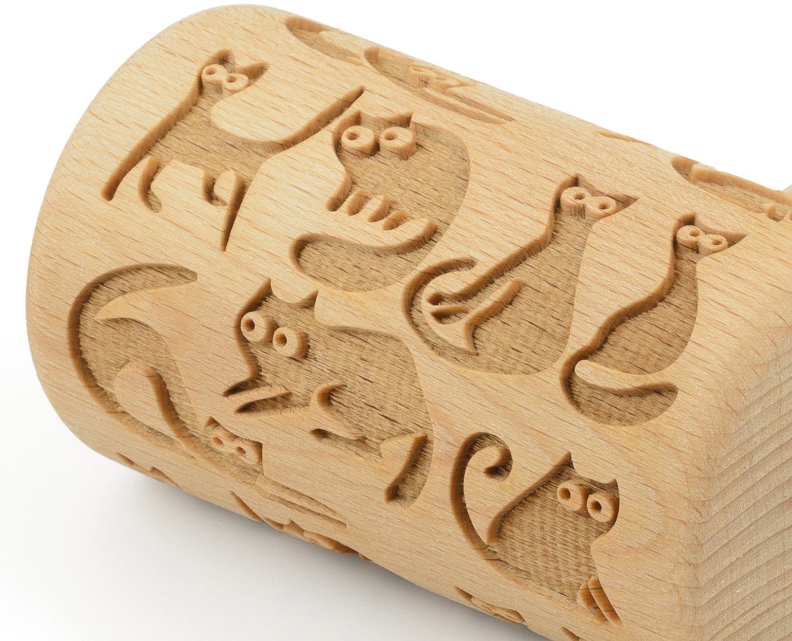 Buchenholz, 3D-Motiv-Teigrolle folkroll Teigroller Katzen