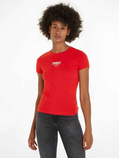 Tommy Jeans Rundhalsshirt Rib Slim Essential Logo Rippshirt, feines Jersey Rippe, elastisch mit Tommy Jeans Logo