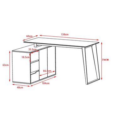 FUFU&GAGA Eckschreibtisch Schreibtisch Eckschreibtisch mit 3 Schubladen, 2 Regale & 2 Türen