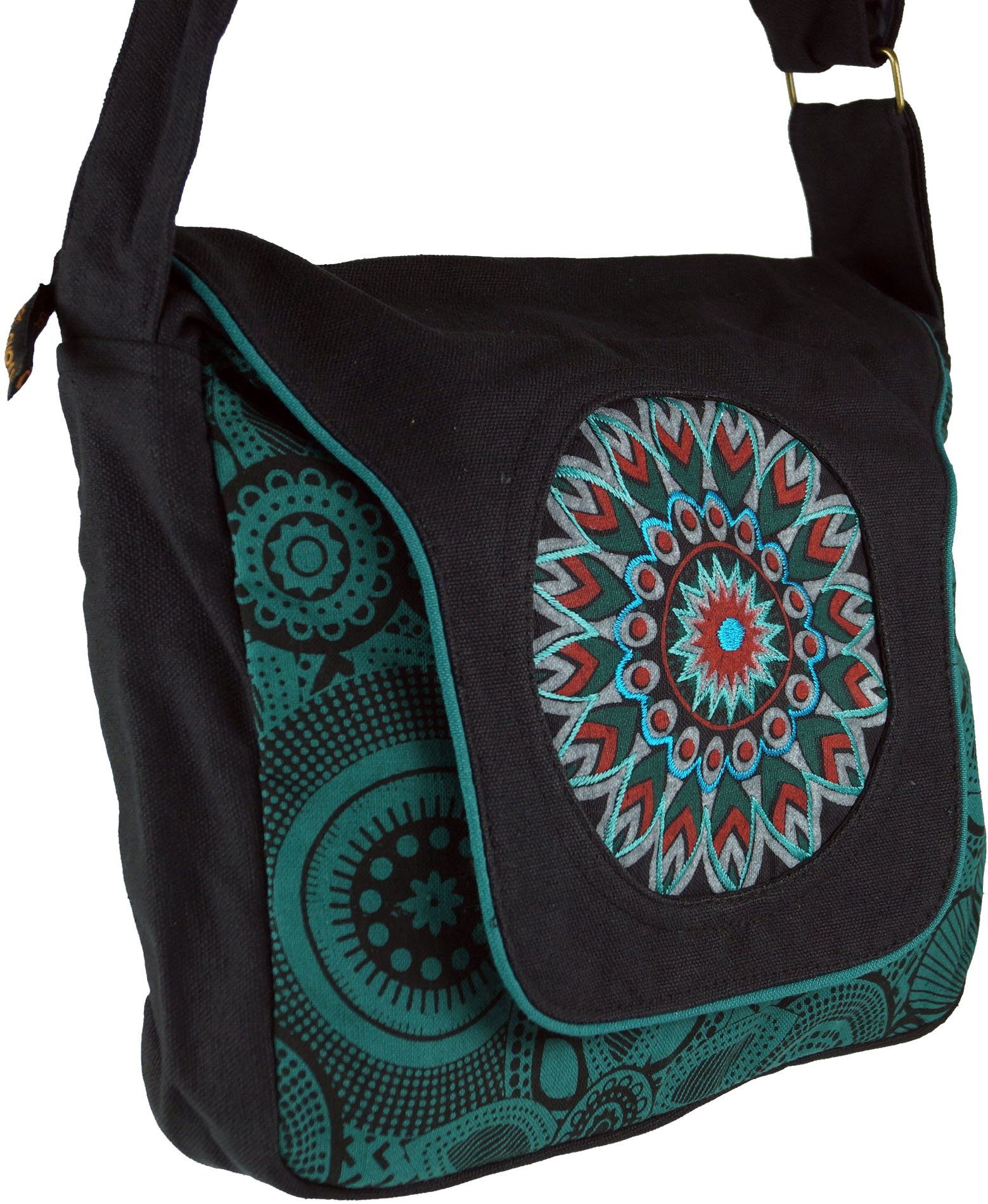 Guru-Shop Schultertasche Schultertasche, Hippie Tasche, Goa schwarz/blau Tasche