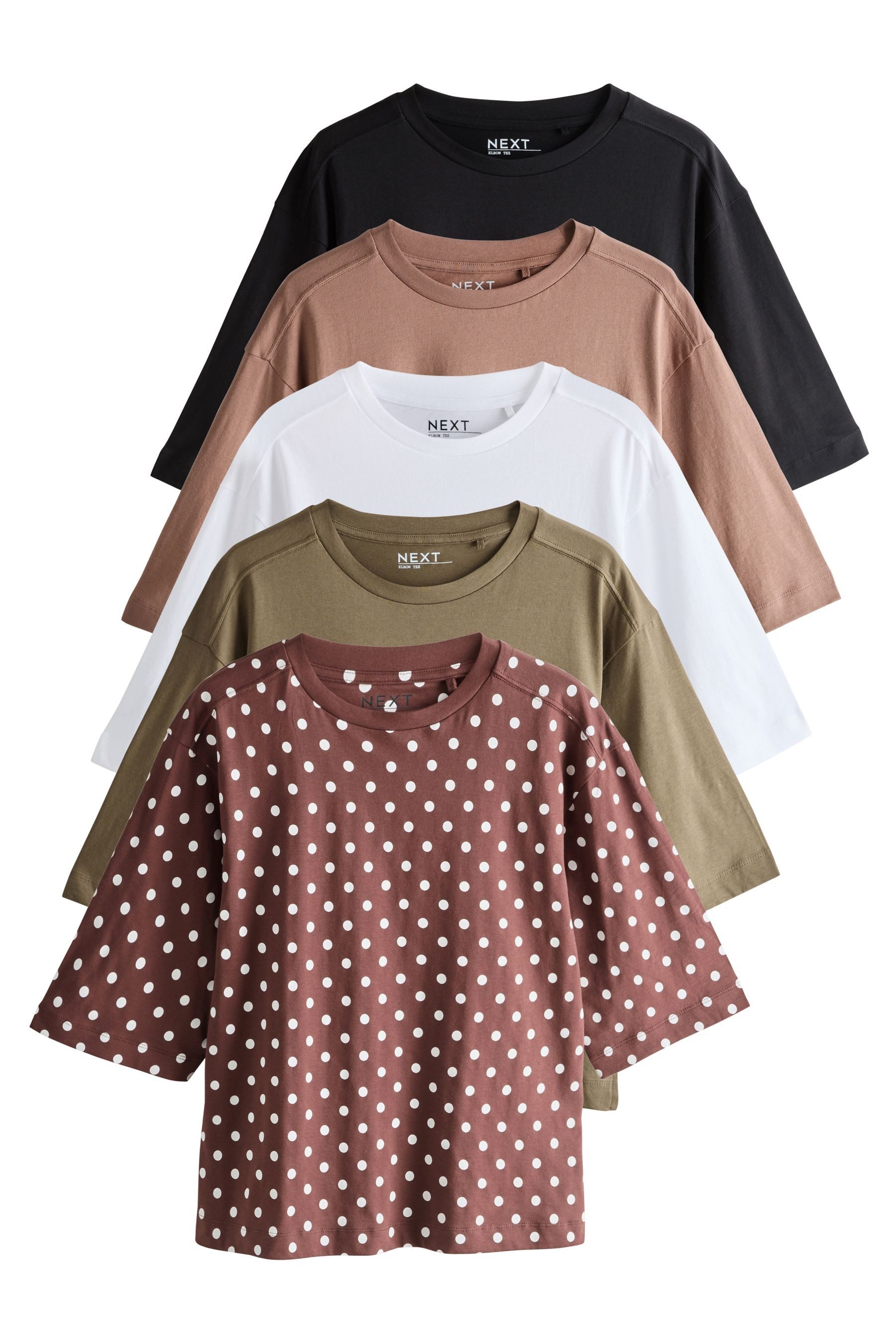 Next Relaxed Fit T-Shirts mit 3/4-Ärmeln, 5er-Pack (5-tlg)