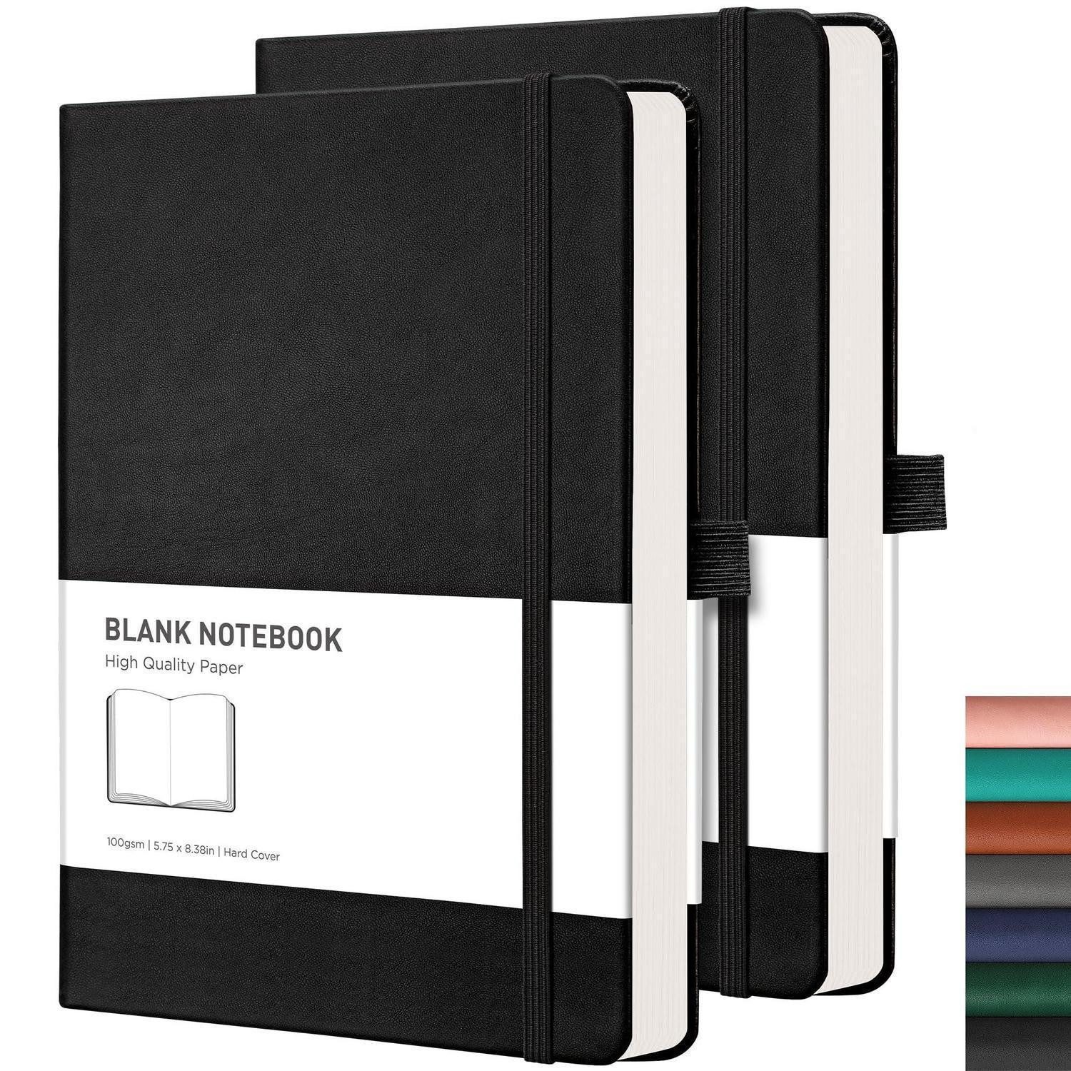 LuxusKollektion Notizbuch Notizbuch A5 Blanko 2er Pack Schwarz