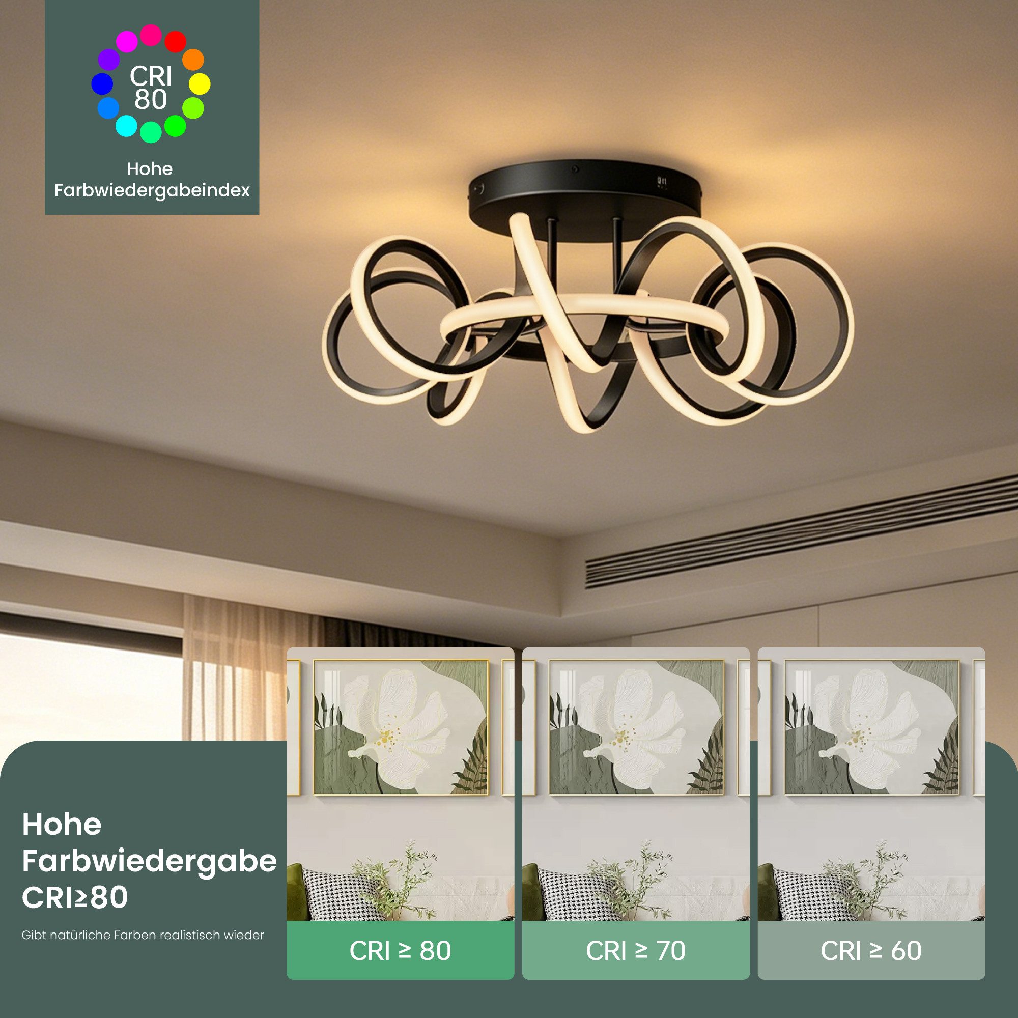 Mai & Mai Pendelleuchte LED Deckenleuchte dimmbar 3000–6400K 58cm 112W Schwarz Nuvora06, LED fest integriert, Farbtemperatur einstellbar: 3000K – 6400K, flimmer – Bild 5 von 5