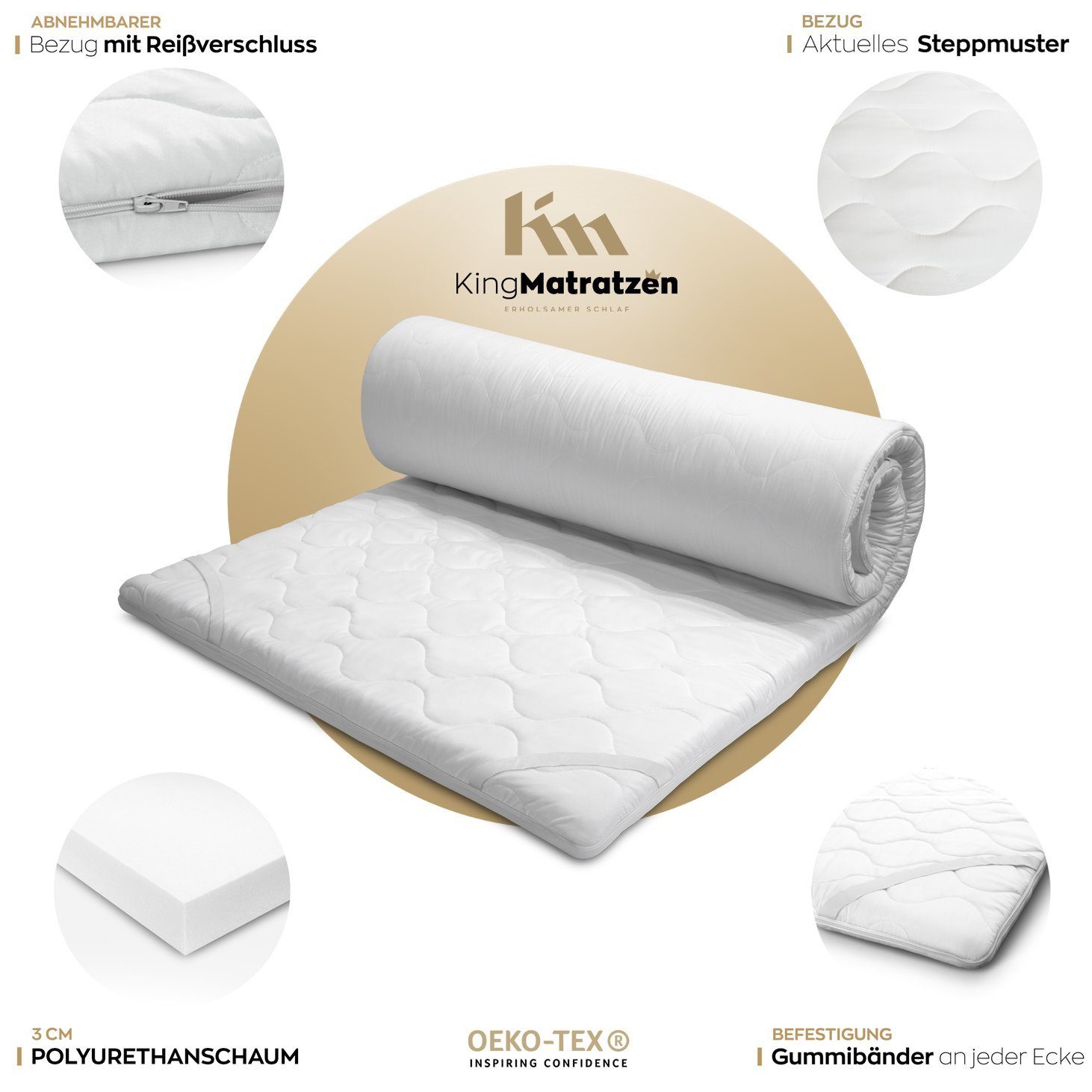KingMatratzen, Topper Matratzentopper KingTOPPER Matratzenauflage Topper Matratzenschutz, 4 cm hoch