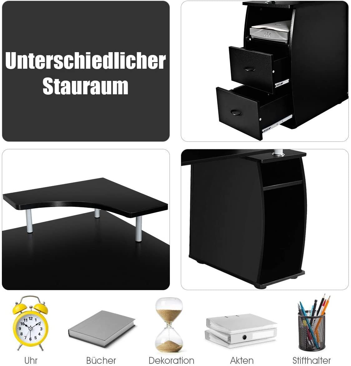 COSTWAY Computertisch, mit Tastaturauszug Druckerablage und 2 Schubladen
