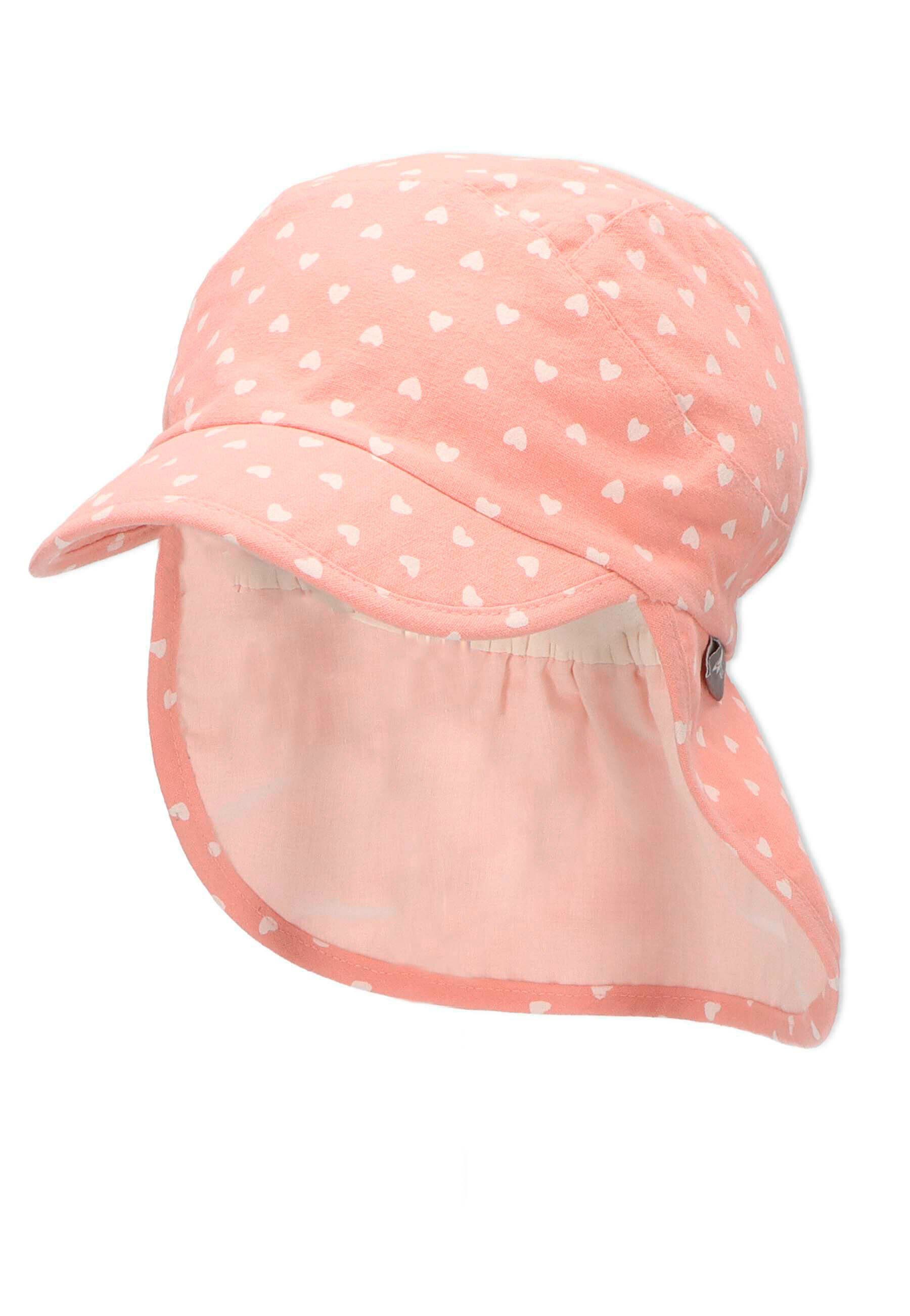 Sterntaler® Schirmmütze Schirmmütze mit Nackenschutz (1-St., Sommermütze idealer Sonnenschutz für Kinder) Kinderhut aus UV-Popeline mit Bindeband und UV-Schutz 50+ helles rosé