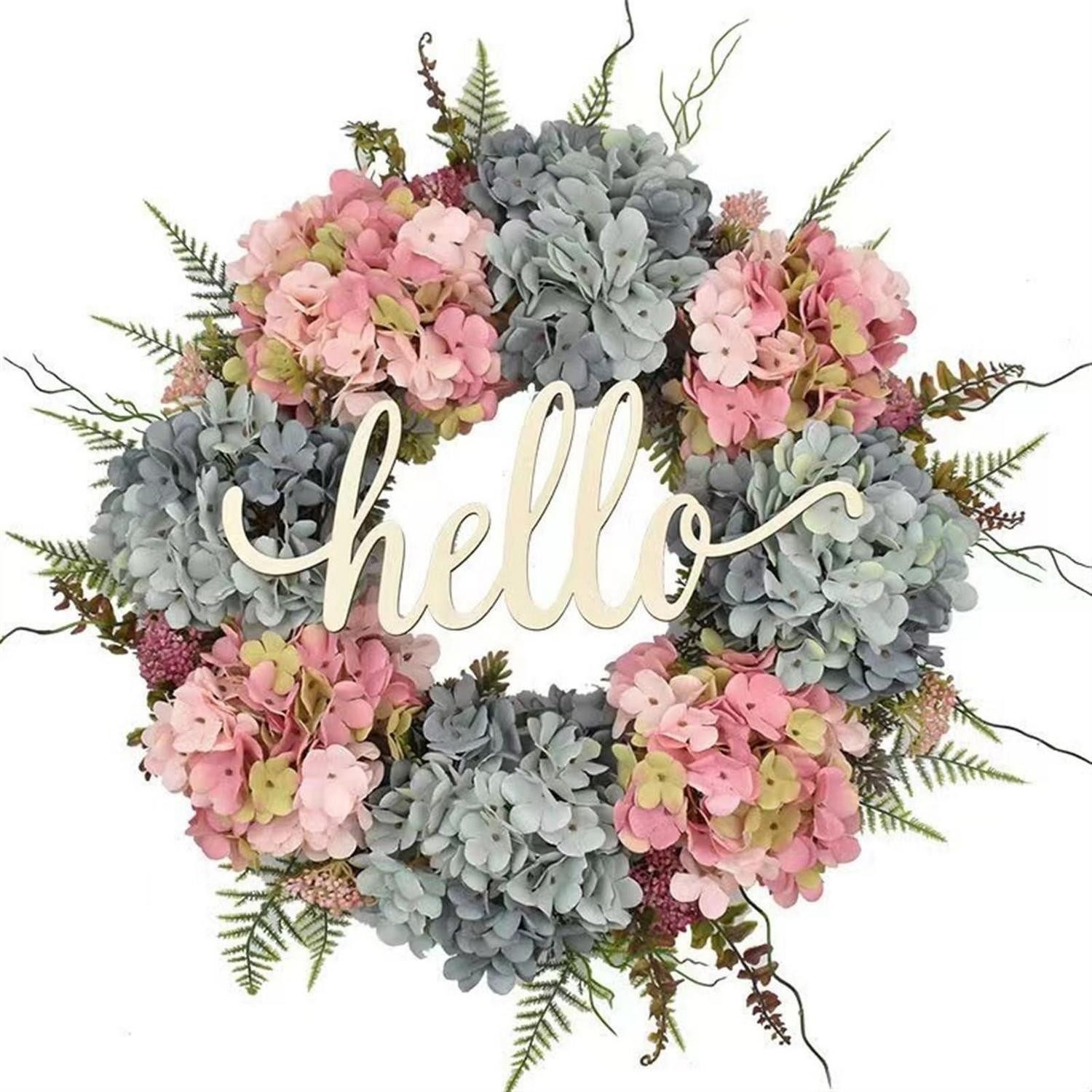 LuxusKollektion Dekokranz Herbstkranz Hortensie Rosa/Blau 45cm