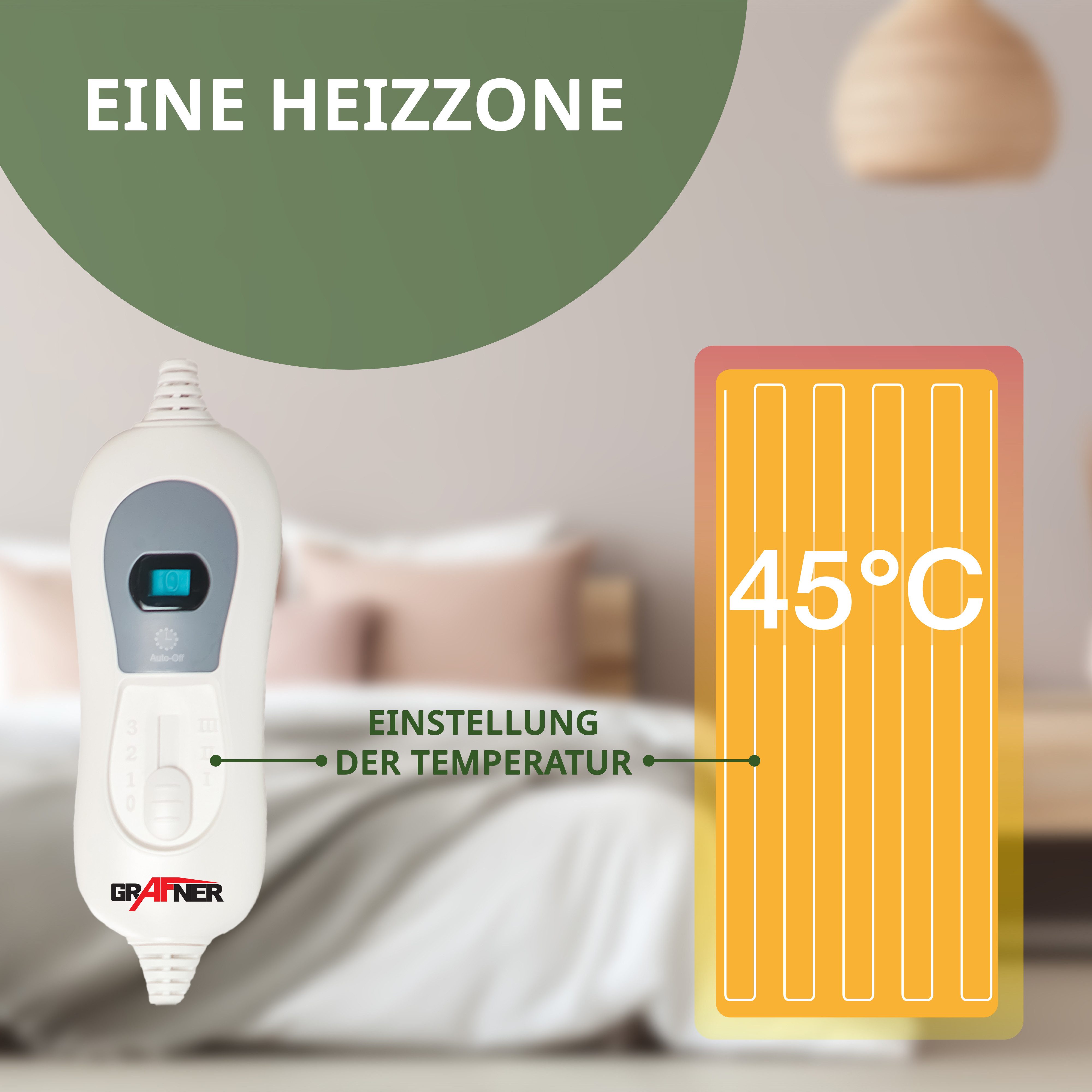 Grafner Wärmeunterbett Wärmeunterbett Polyester elektro Heizzonen Heizdecke, regelbare Temperaturstufen, LCD-Display, Heizzonen