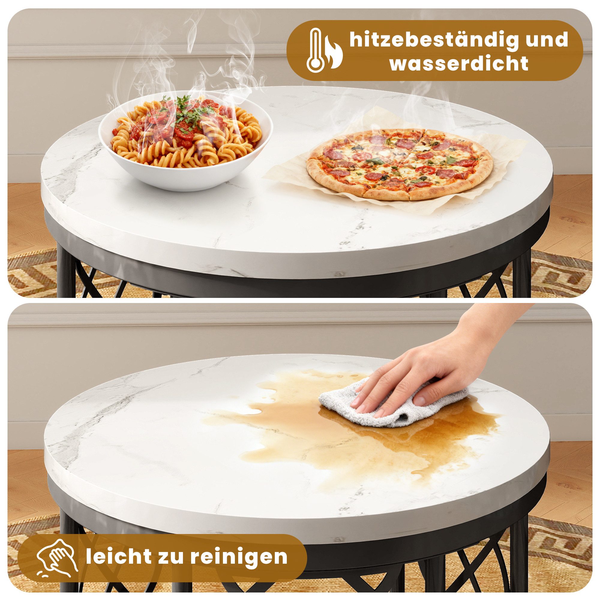 REDOM Couchtisch und 2er Set, Beistelltisch für Schlafzimmer Balkon (Runder Couchtisch, stabil und langlebig für stilvolles Wohnen, 2-St., 70x70x45 cm und 45x45x37 cm)