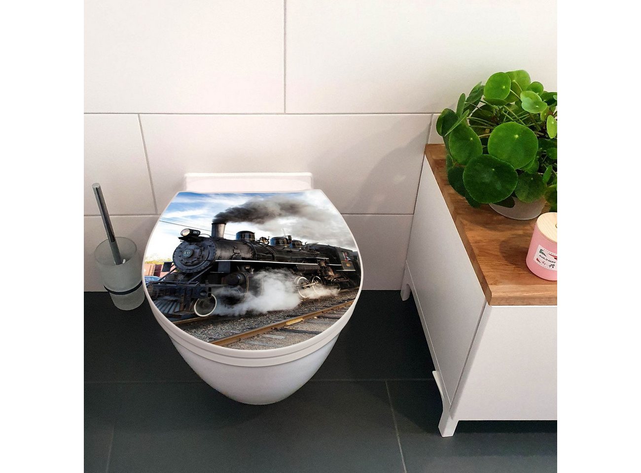 Thumbnail - banjado WC-Sitz Motiv Dampflok (umweltfreundliches Material & Take-Off Technologie, Softclose Absenkautomatik), 45 x 38,...