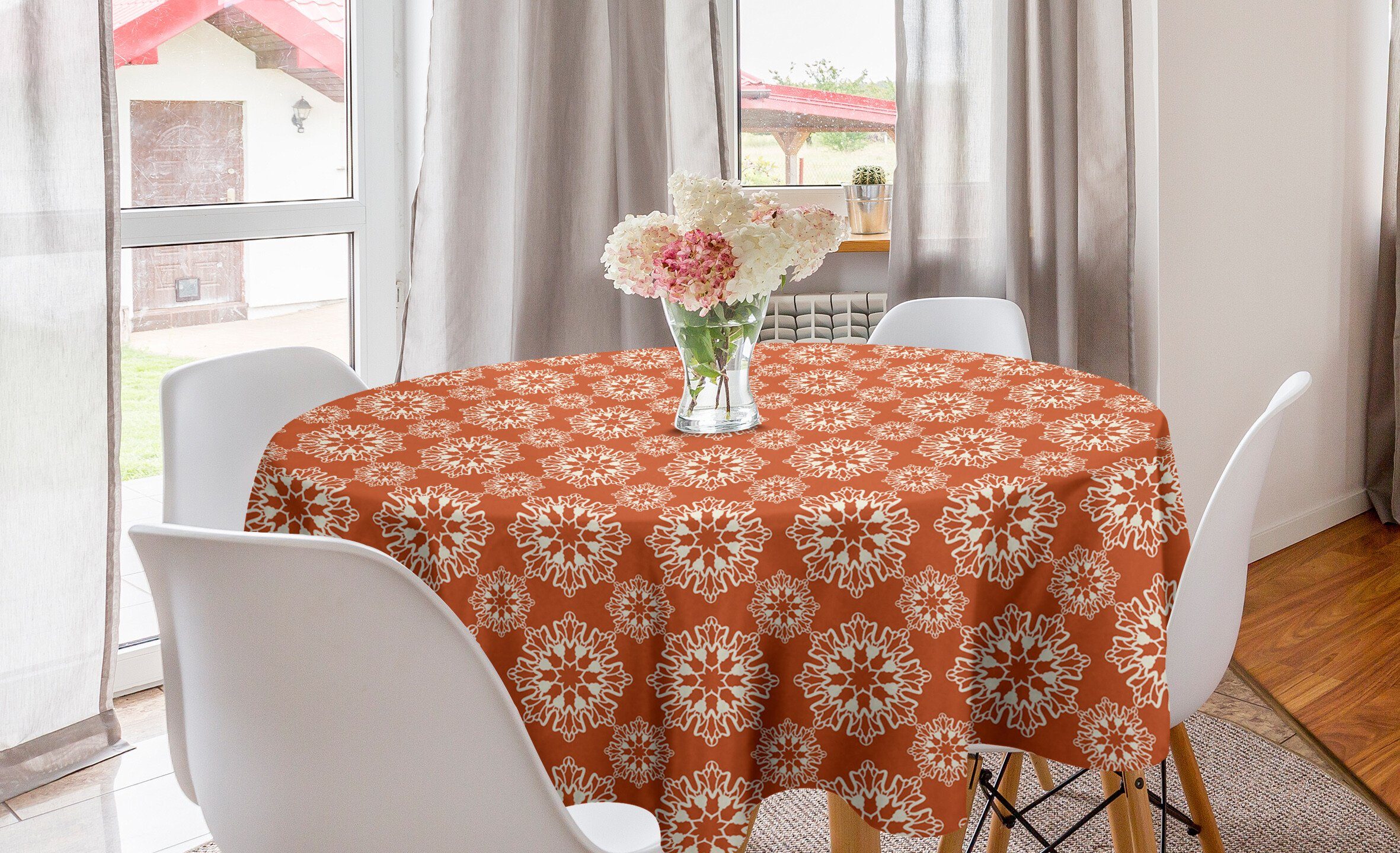 Abakuhaus Tischdecke Kreis Tischdecke Abdeckung für Esszimmer Küche Dekoration, Orange Mandala Lace Wie Symmetry