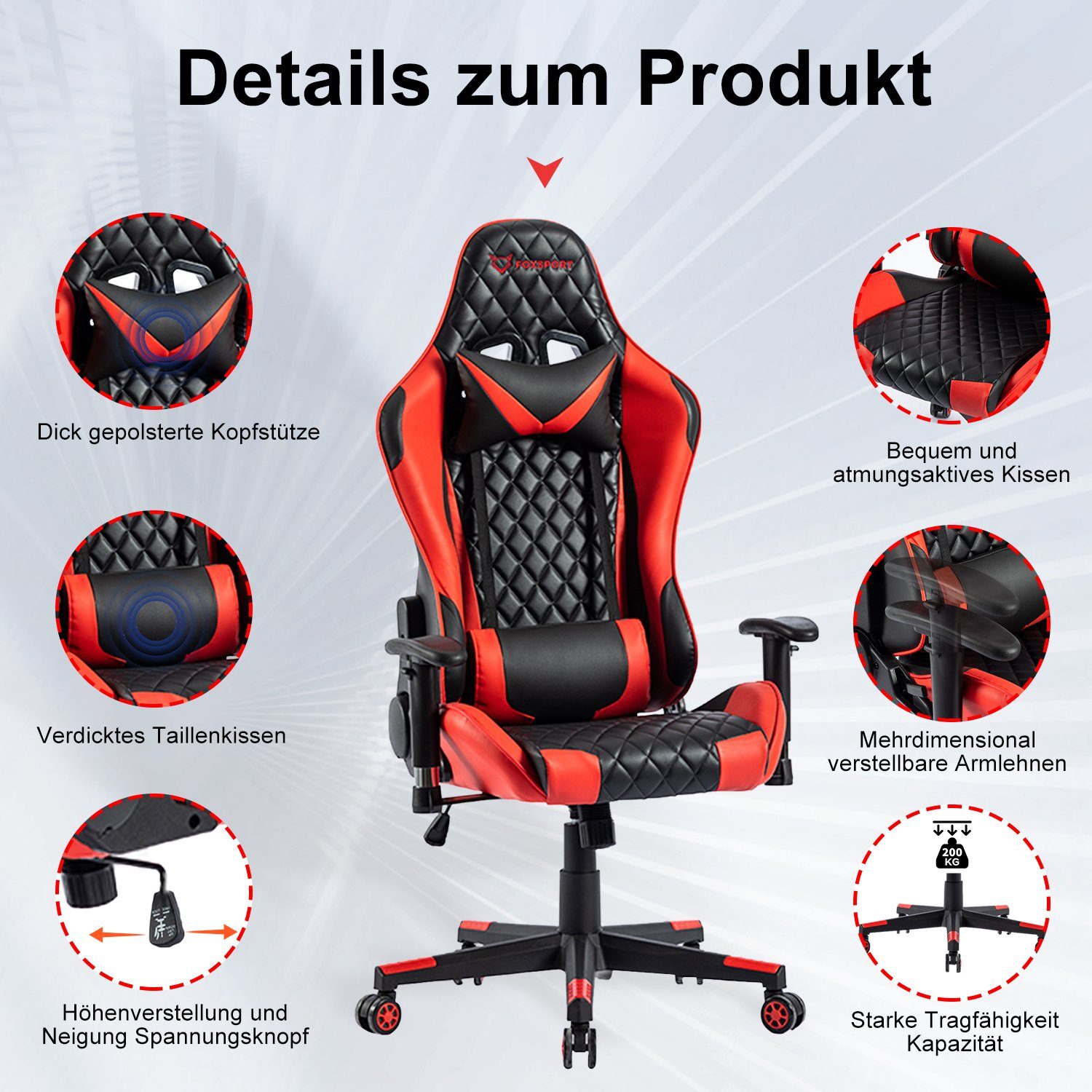 FOXSPORT Gaming-Stuhl ergonomisch Gamer Stühle (Professioneller günstig online kaufen