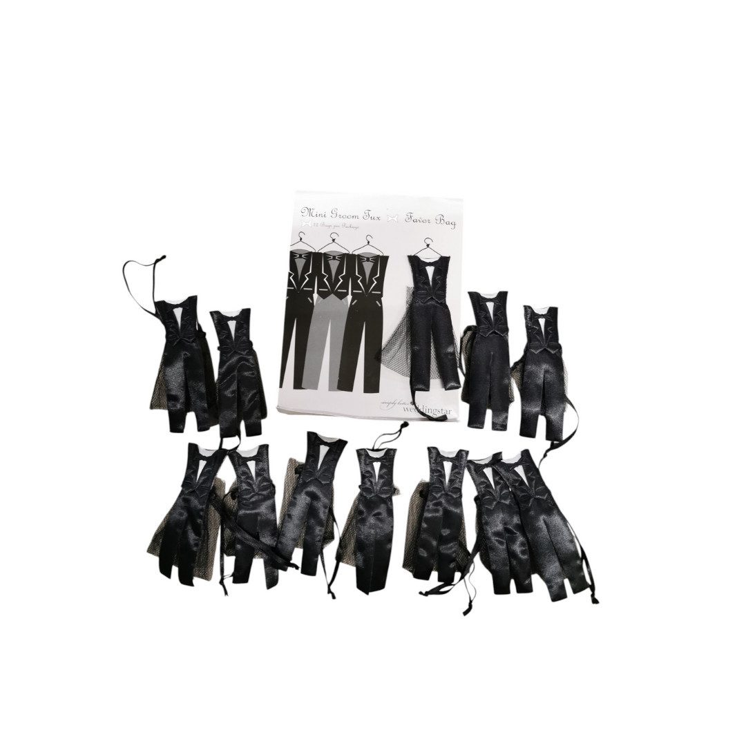 Partystrolche Geschenkbox Gastgeschenk Hochzeit Beutelchen Braut und/oder Bräutigam (Spar-Set, 12er Set Brautkleid oder 12er Set Tuxedo)