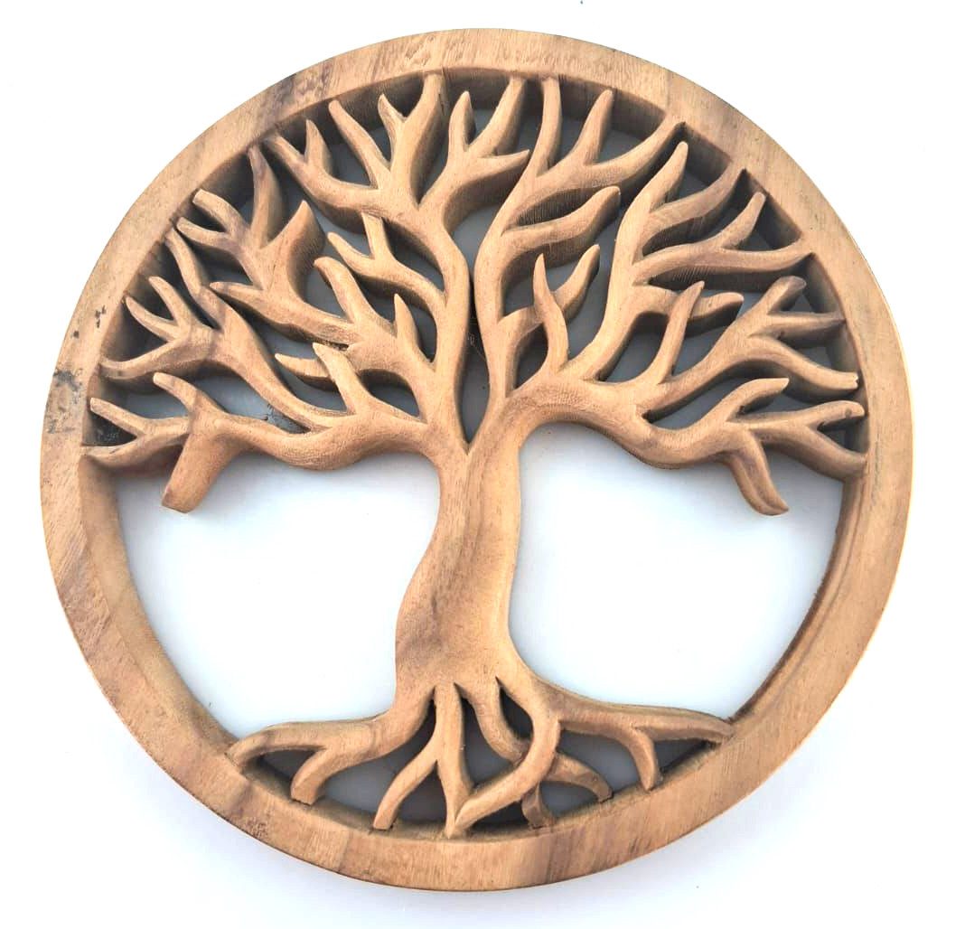 Wanddekoobjekt Wanddeko rund Lebensbaum Handarbeit Bali 20cm Holz Wandbild