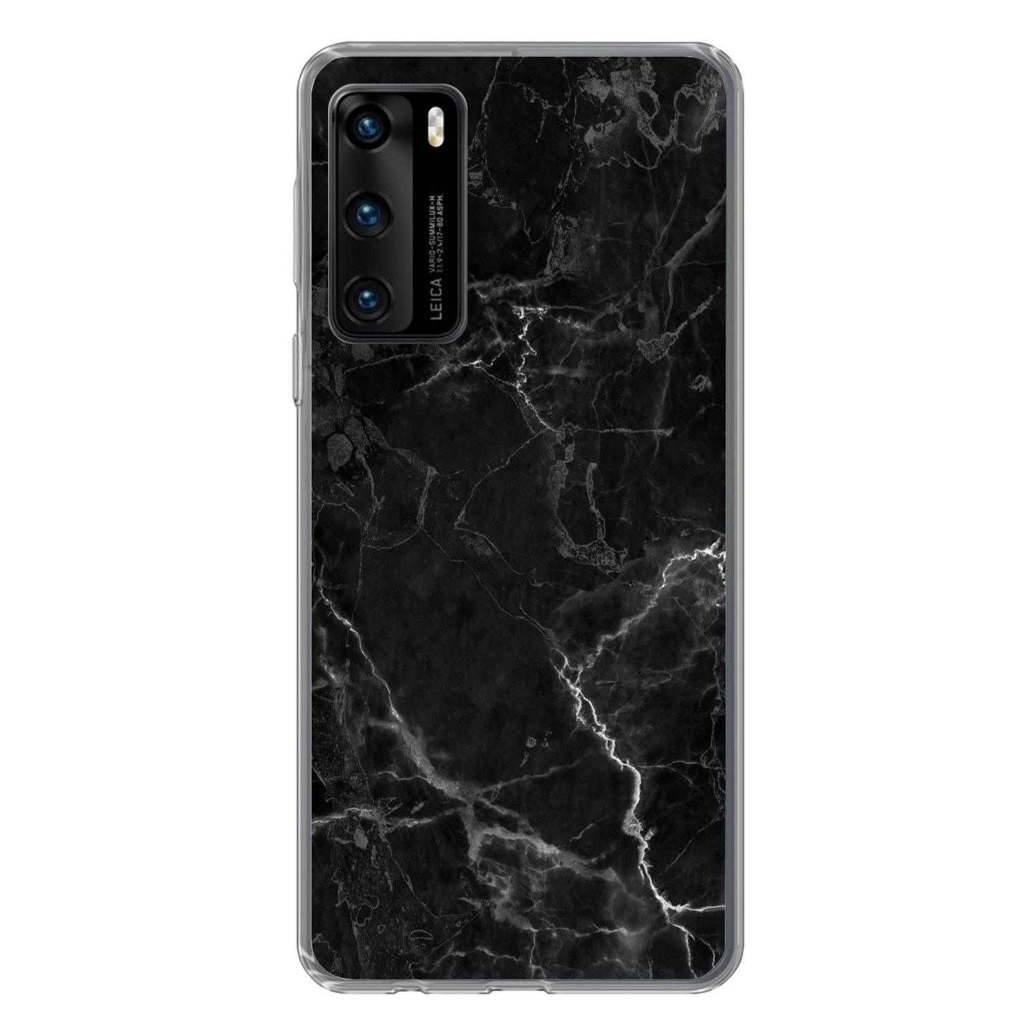 MuchoWow Handyhülle für Huawei P40 Marmor - Schwarz - Weiß - Textur - Marmoroptik, Handy Case, Silikon, Bumper Case Dünn