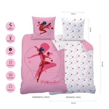 Bettwäsche Miraculous Ladybug 135x200 + 80x80 cm, 100 % Baumwolle, MTOnlinehandel, Renforcé, 2 teilig, Kinderbettwäsche für alle Miraculous und Tikki Fans, Mädchenzimmer