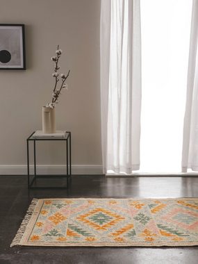 Teppich Zohra, benuta, rechteckig, Höhe: 5 mm, Wolle, handgewebt, Kelim, Ethno-Style, Wohnzimmer