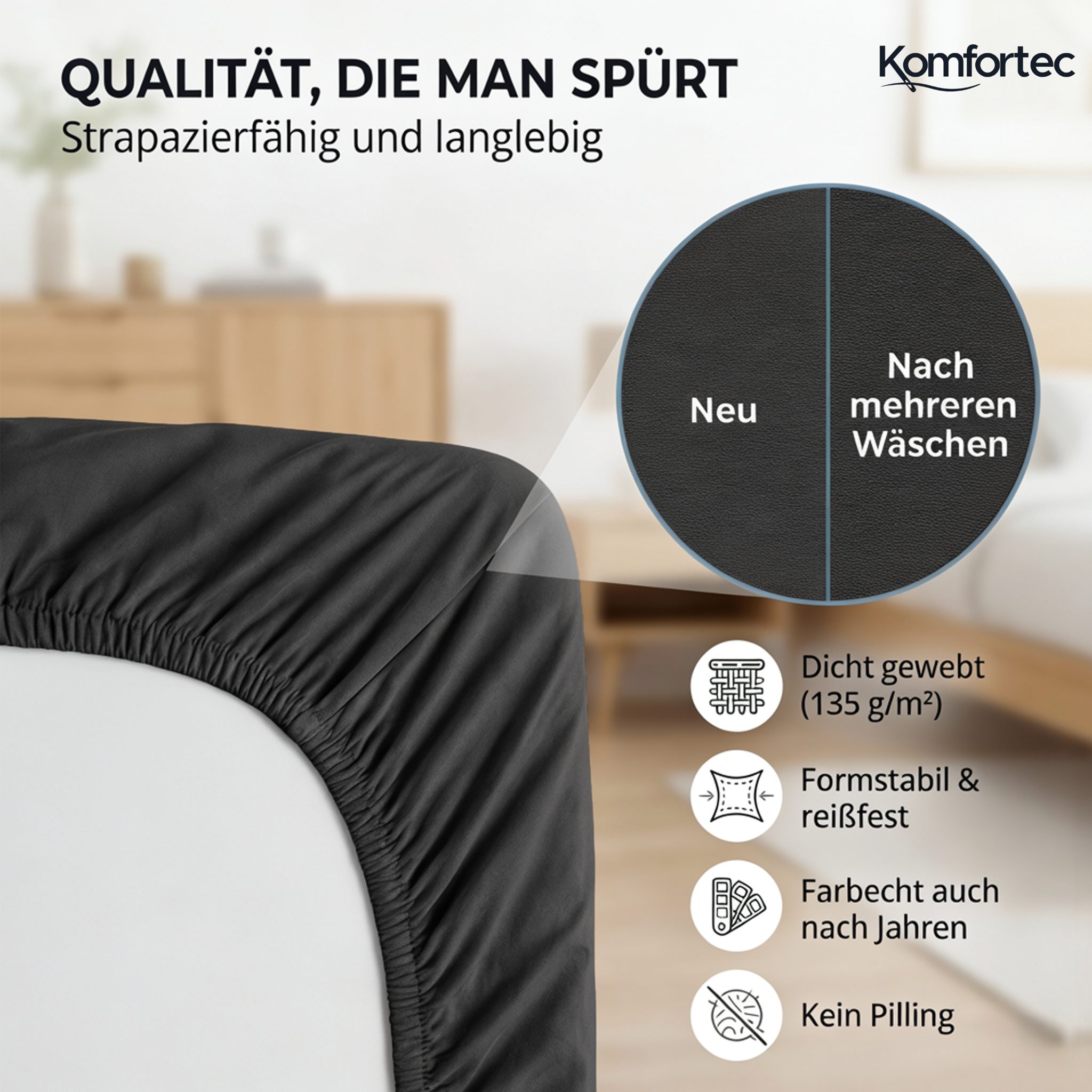 Komfortec Spannbettlaken Jersey Spannbettuch, 90x200, 140x200, 160x200, 180x200 oder 200x200 cm, 100% Baumwolle (135 g/m), Gummizug: Rundum, (2 Stück), OEKO-TEX – Bild 5 von 5