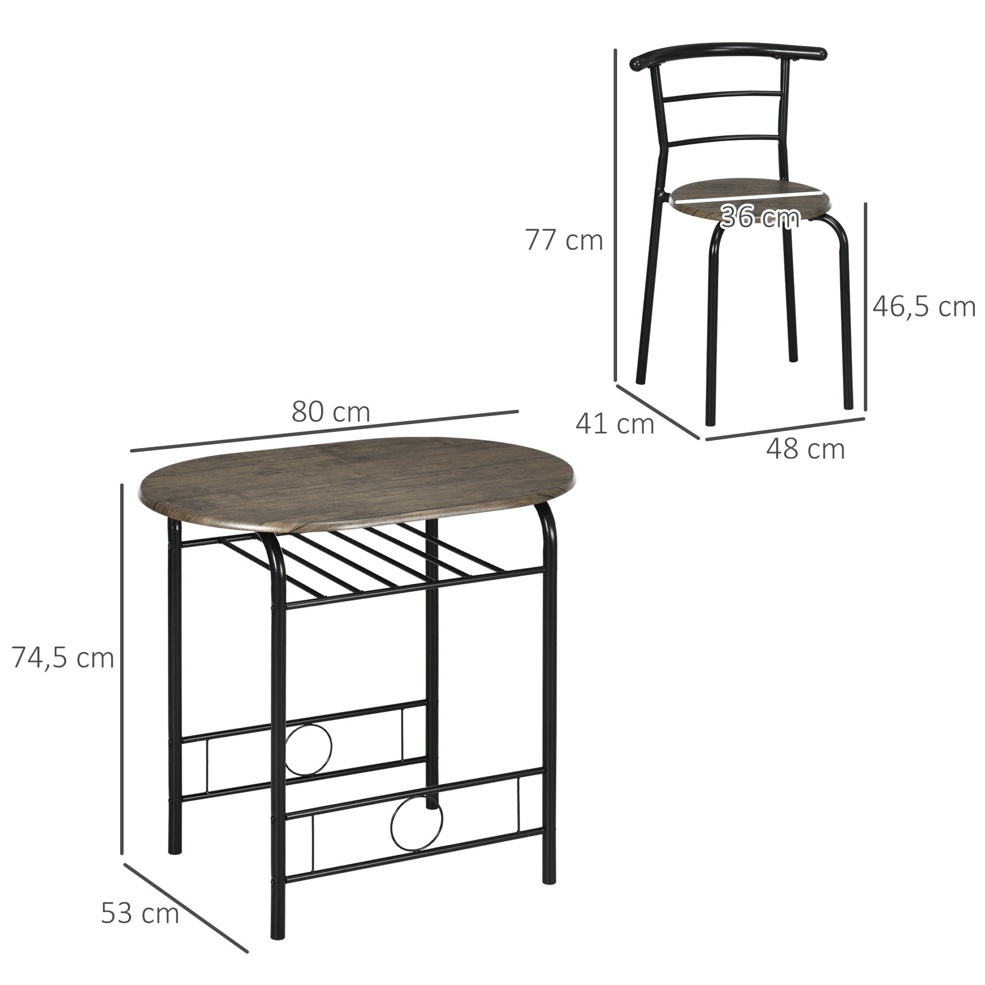 Essgruppe Stühle), Tisch x mit cm, HOMCOM x 3-teilig, 53 80 cm 2 1 (Set, Tisch; cm 3-tlg., Bistro-Set 2 Stühlen 74,5