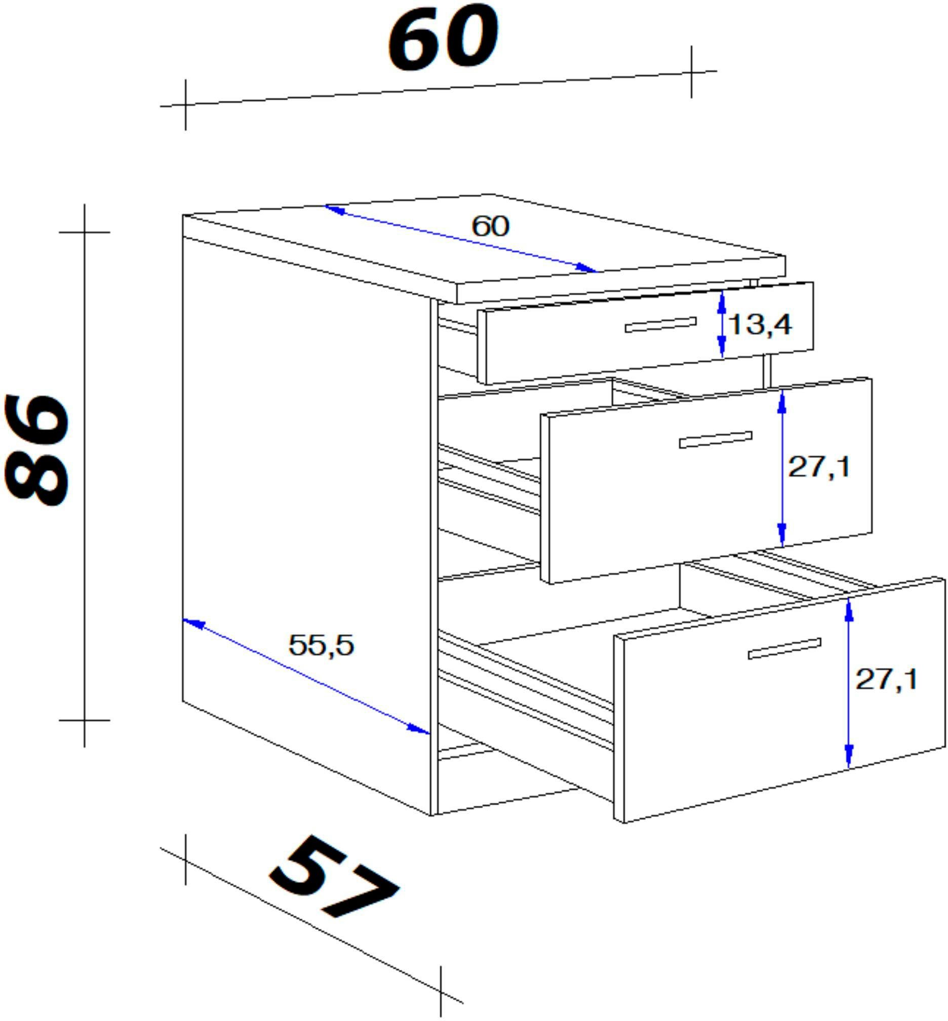 Flex-Well Unterschrank Florenz (B x cm, Auszügen 60 x x H T) praktischen 85/86 60 x mit