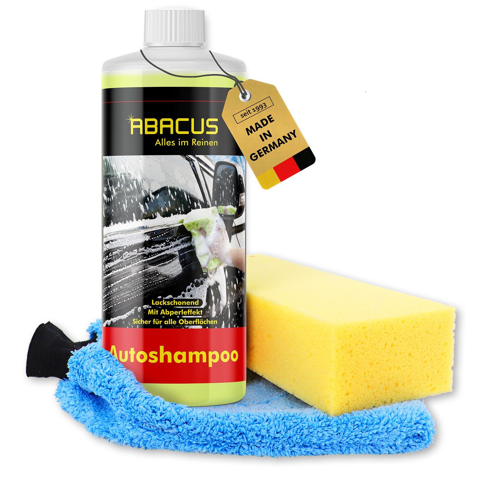 ABACUS Autoshampoo KFZ-Shampoo Auto Lackschonend) Sehr Autoshampoo Chrom weiteren, Handwäsche Lack, und [3-St. Gummi, gegen Öle für und Insekten vielem Kunststoffe, (Geeignet Fett so wie wirksam