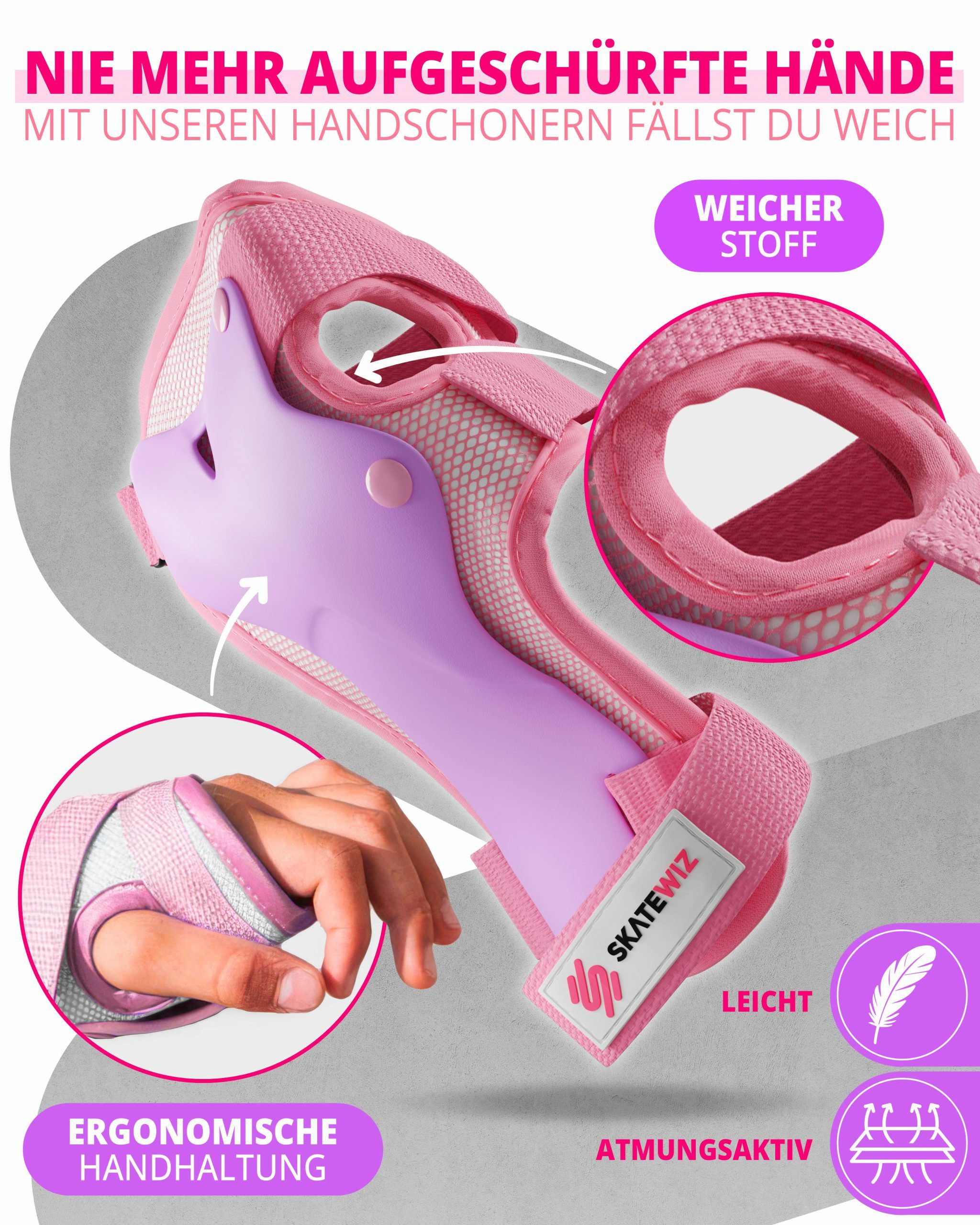 SKATEWIZ Protektoren-Set SMASH Knieschoner Kinder Inliner Schoner Erwachsene Protektoren Set (Schonerset Inliner skates Mädchen Schützer, 6-tlg., Inliner Schone – Bild 3 von 5